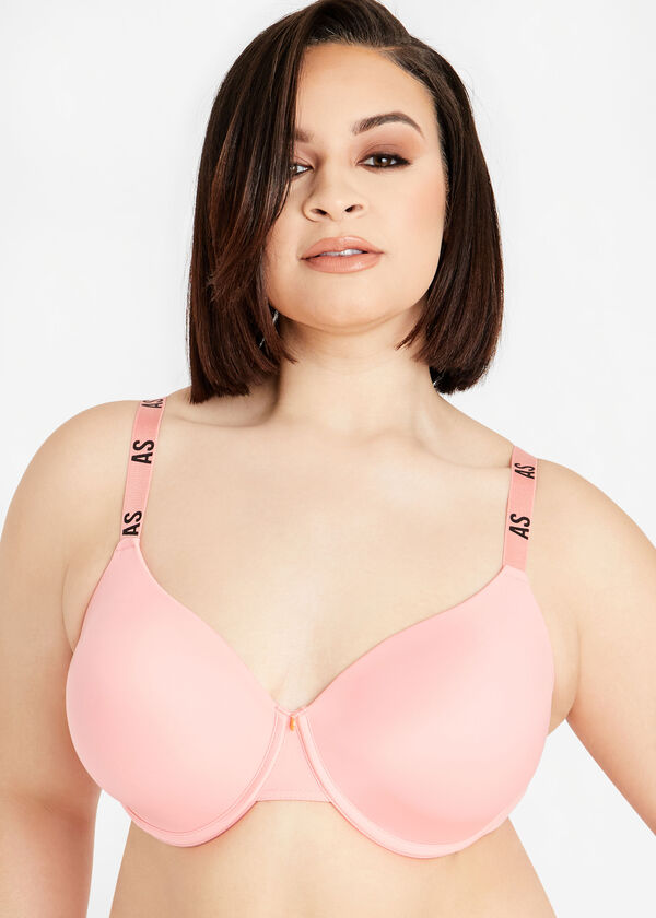 Logo Tape T Shirt Underwire Bra, Shell Coral image number 0