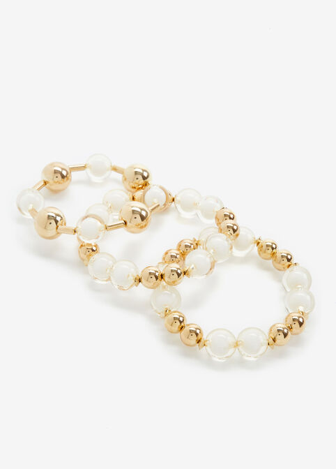 Gold Stretch Bead Bracelets, White image number 0