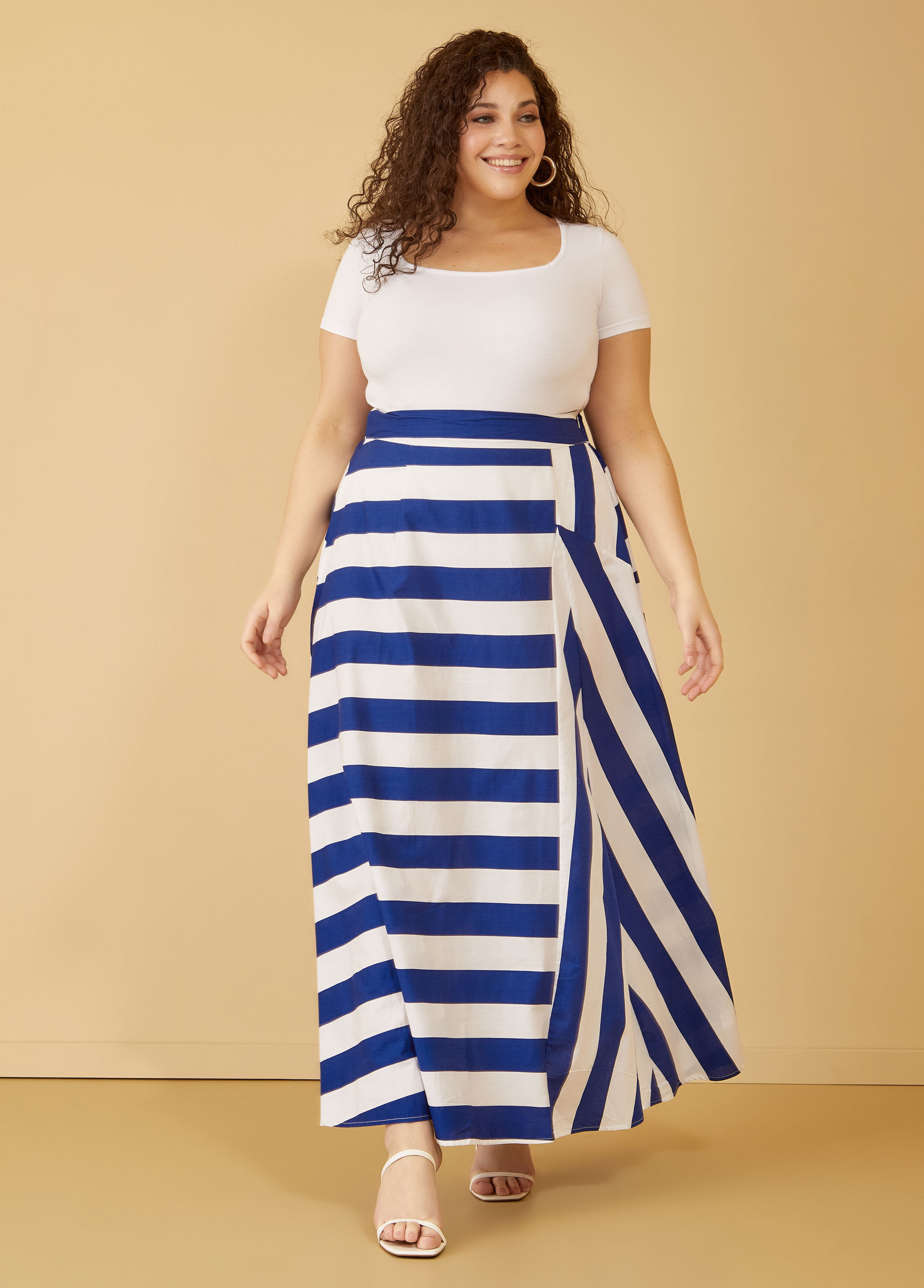 Plus Size Striped Crop Top and Skirt Set US$ 7.97 - www.lover-pretty.com