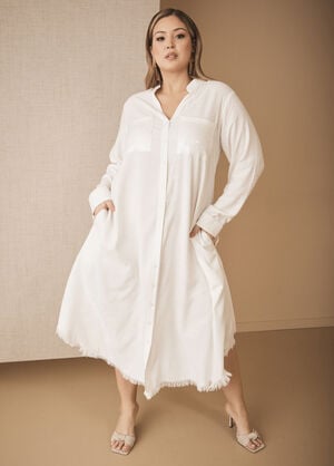 Sequined Slub Woven Shirtdress, White image number 0