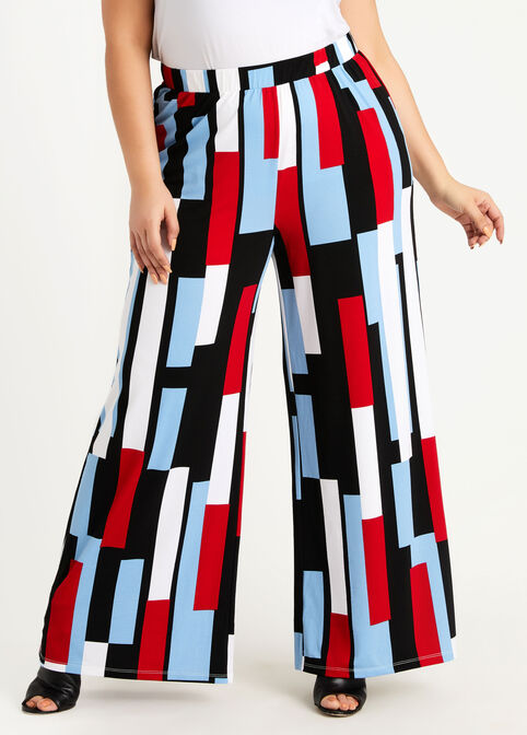 Abstract Colorblock Wide Leg Pant, Barbados Cherry image number 0