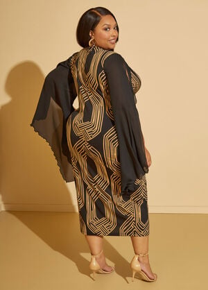 Paneled Printed Sheath Dress, Black Combo image number 1