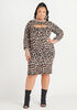 Layered Leopard Bodycon Dress, Black Animal image number 0