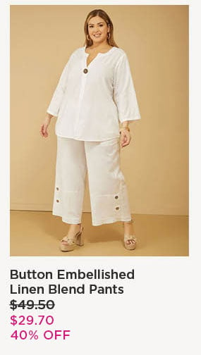 Button Embellished Linen Blend Pants
