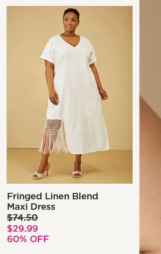 Fringed Linen Blend Maxi Dress