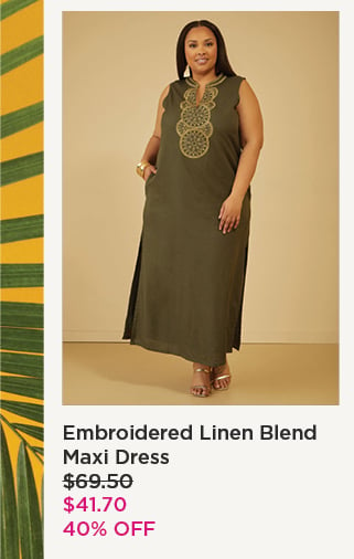 Embroidered Linen Blend Maxi Dress