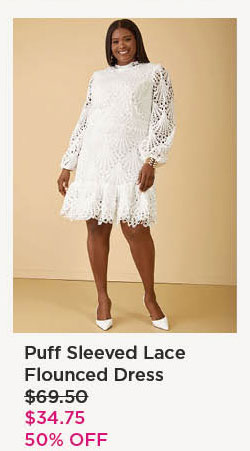 Puff Sleeved Lace Flounced Dress