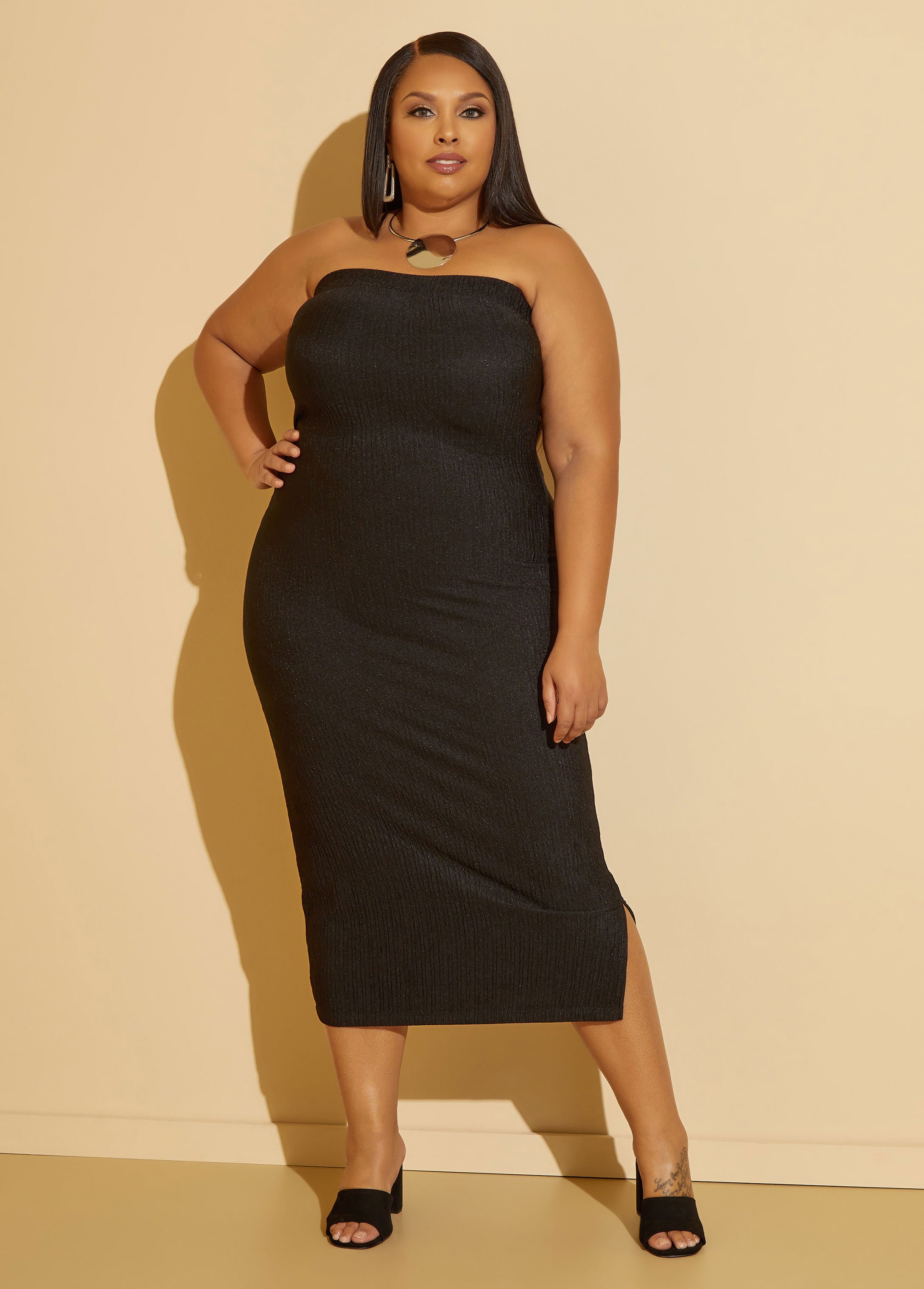 Plus Size Strapless Textured Midaxi Dress, BLACK, 10 - Ashley Stewart