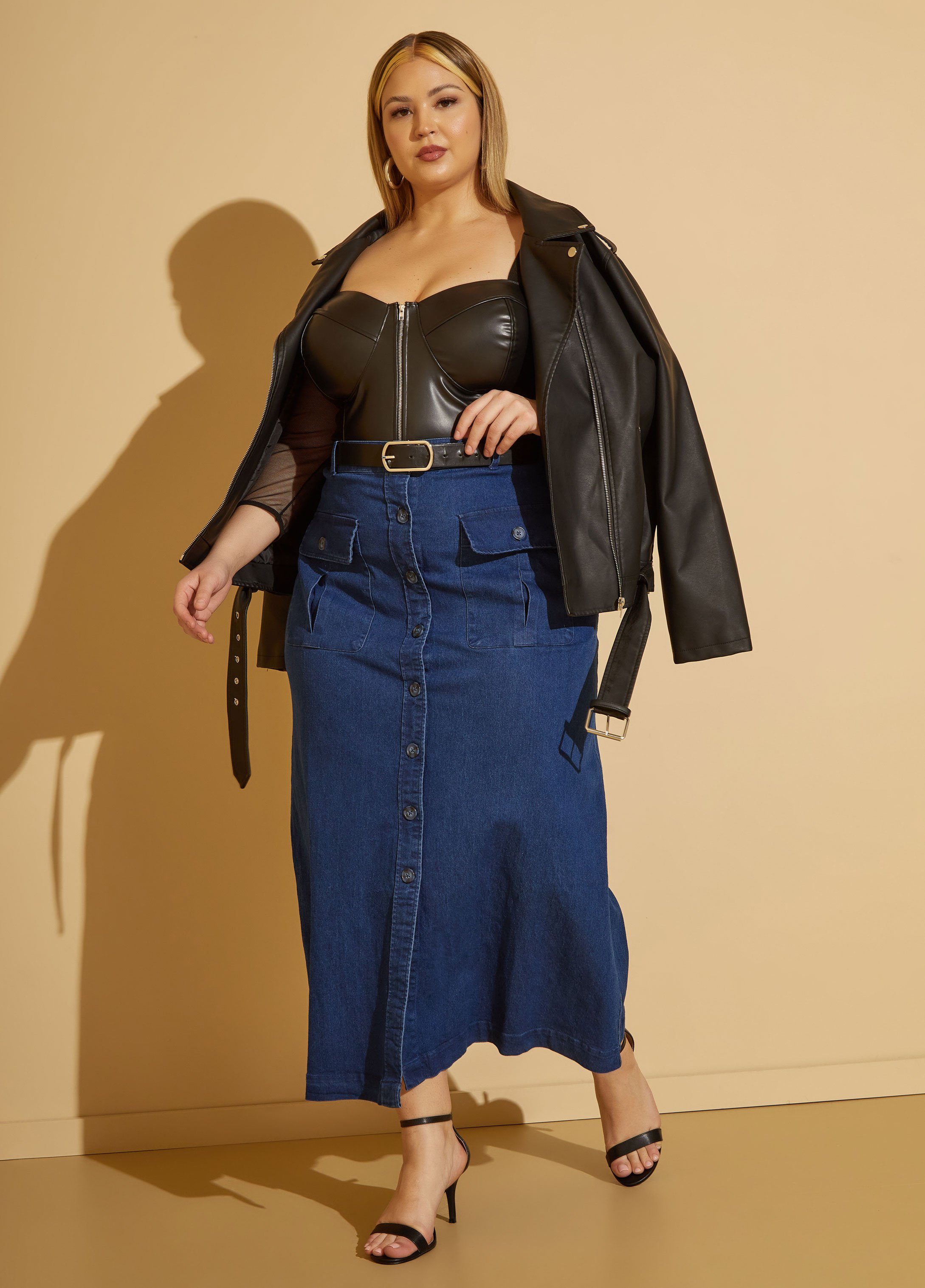 Plus Size Denim Maxi Skirt, BLUE, 26 - Ashley Stewart