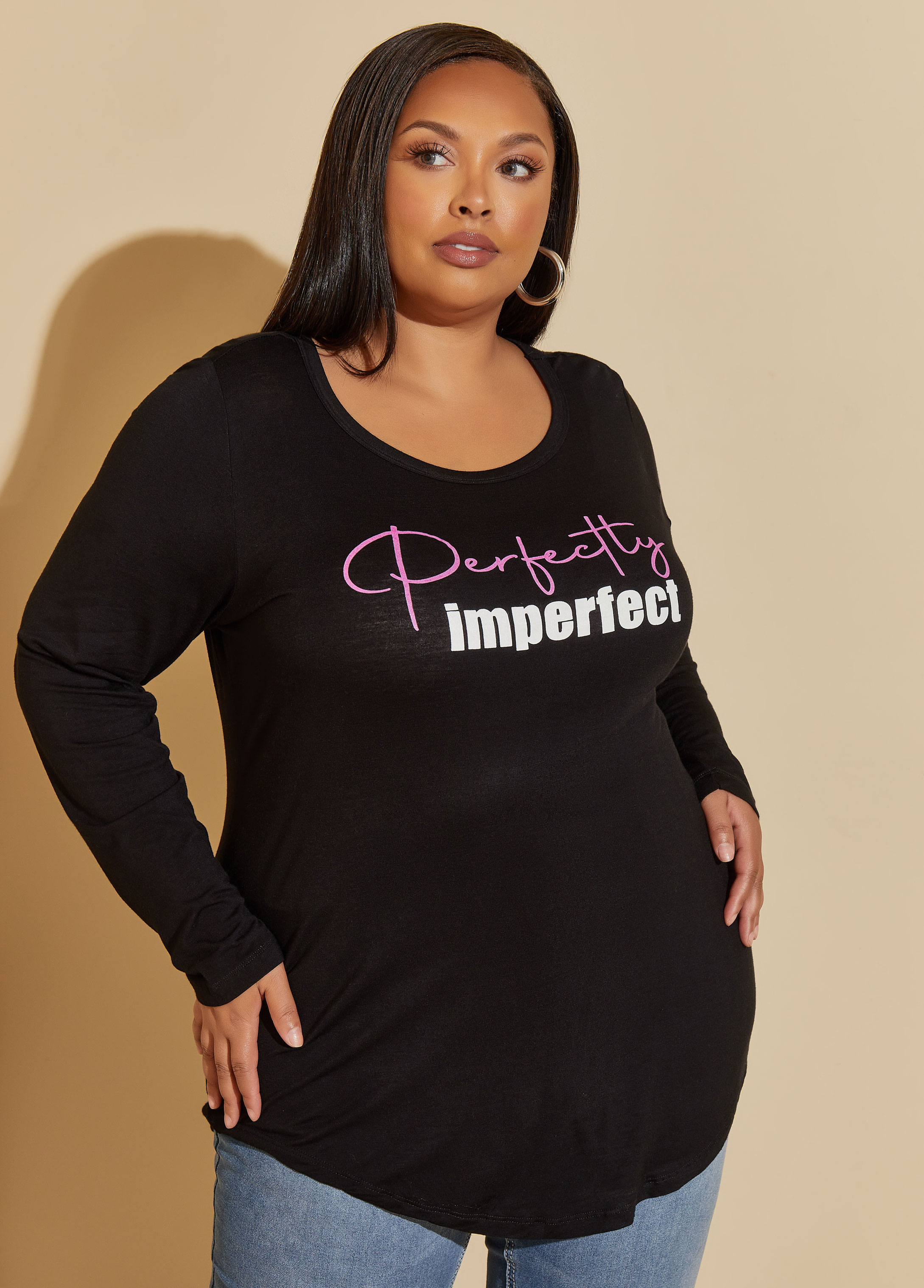 Plus Size Perfectly Imperfect Graphic Tee, BLACK, 10/12 - Ashley Stewart