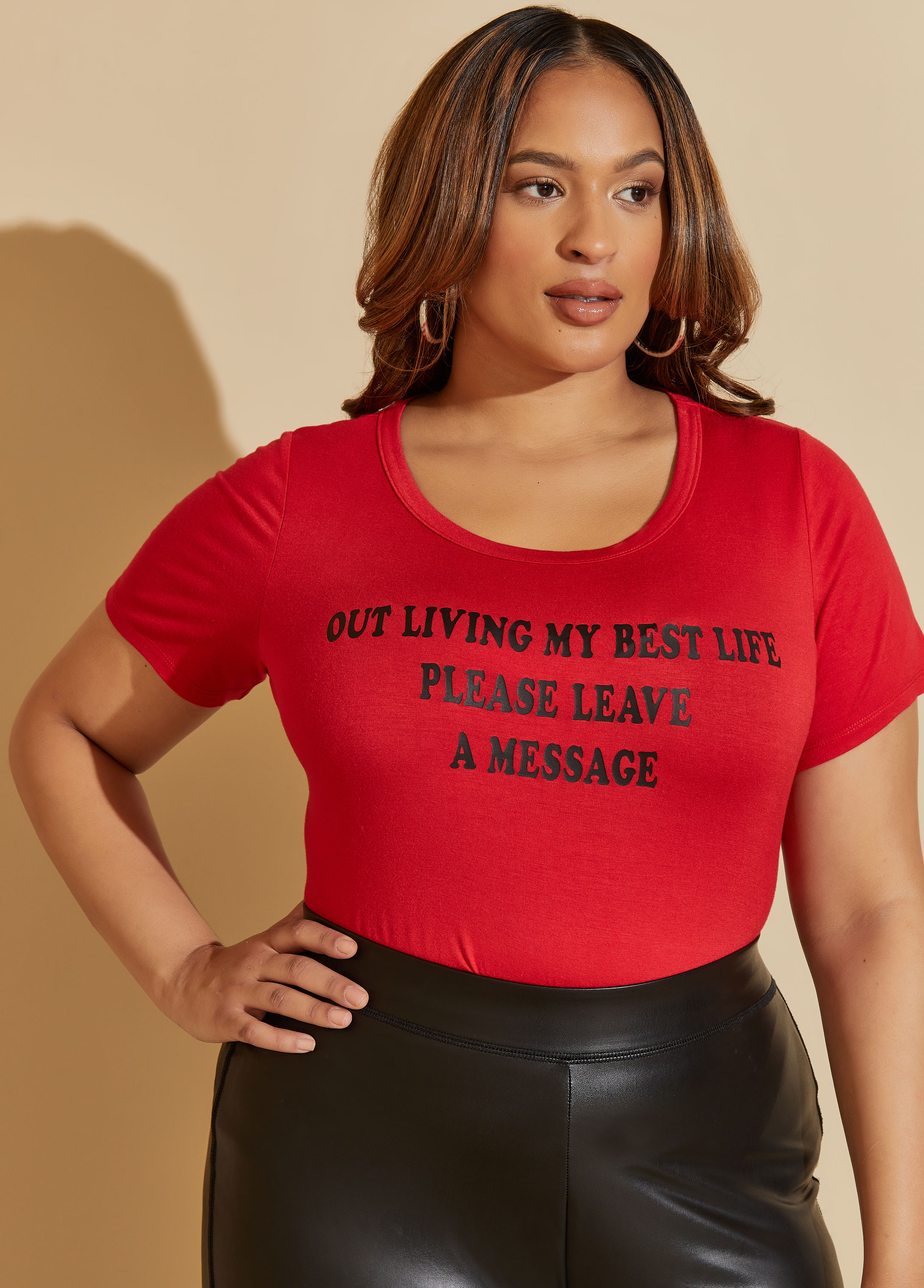 Plus Size Living My Best Life Graphic Tee, RED, 22/24 - Ashley Stewart