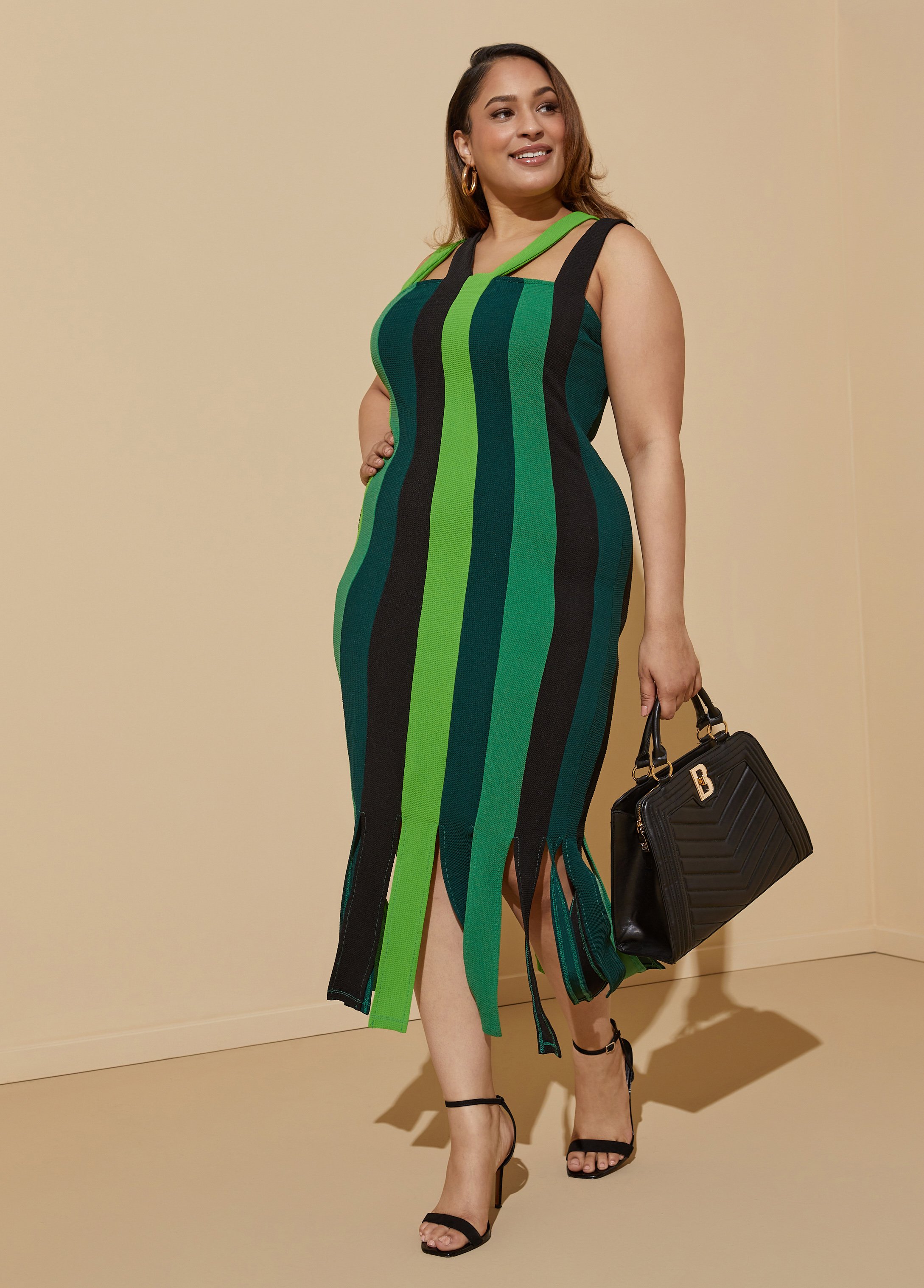 Plus Size Striped Split Midaxi Dress, , 14/16 - Ashley Stewart