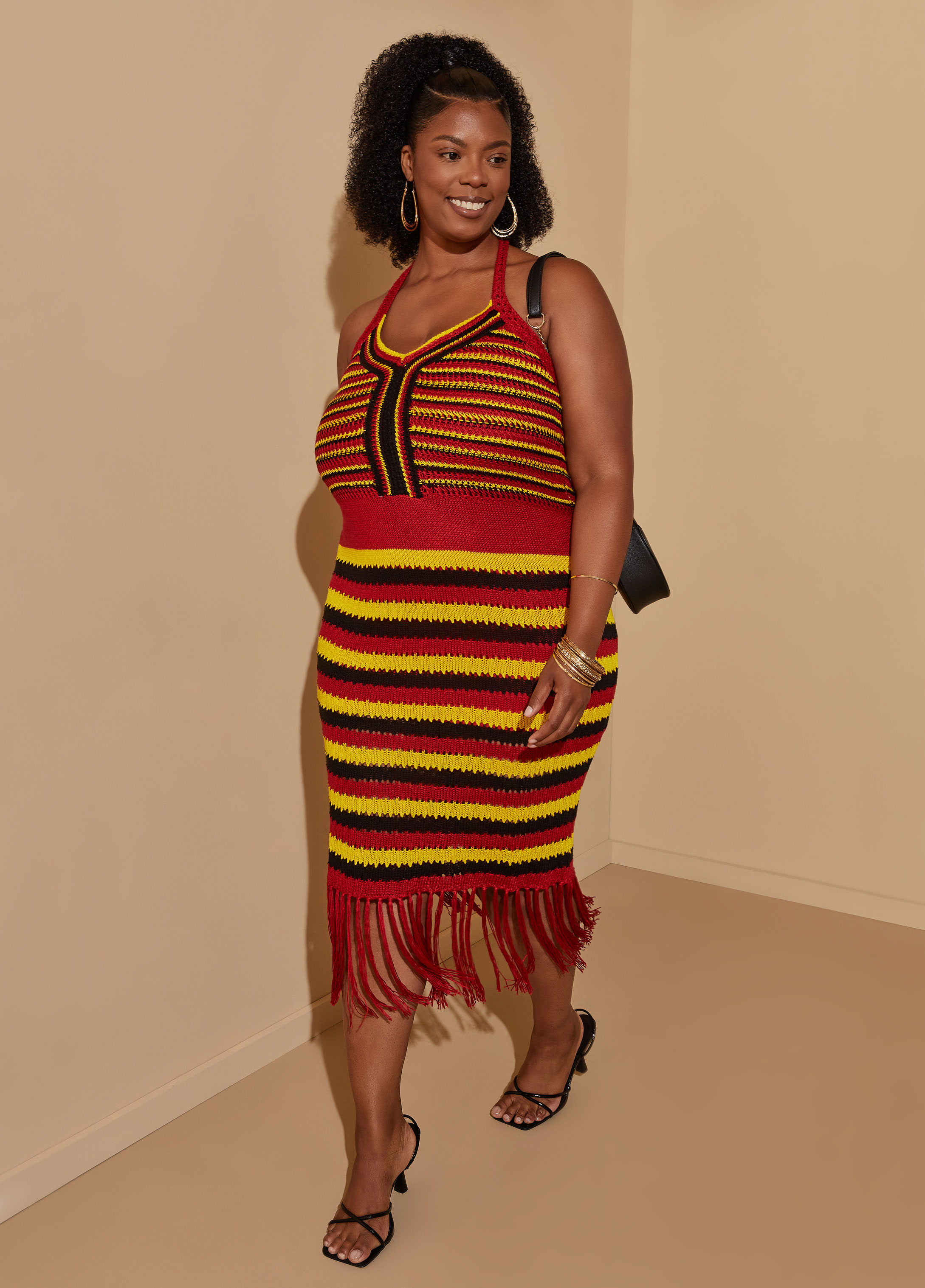 Plus Size Fringed Striped Midi Dress, , 26/28 - Ashley Stewart