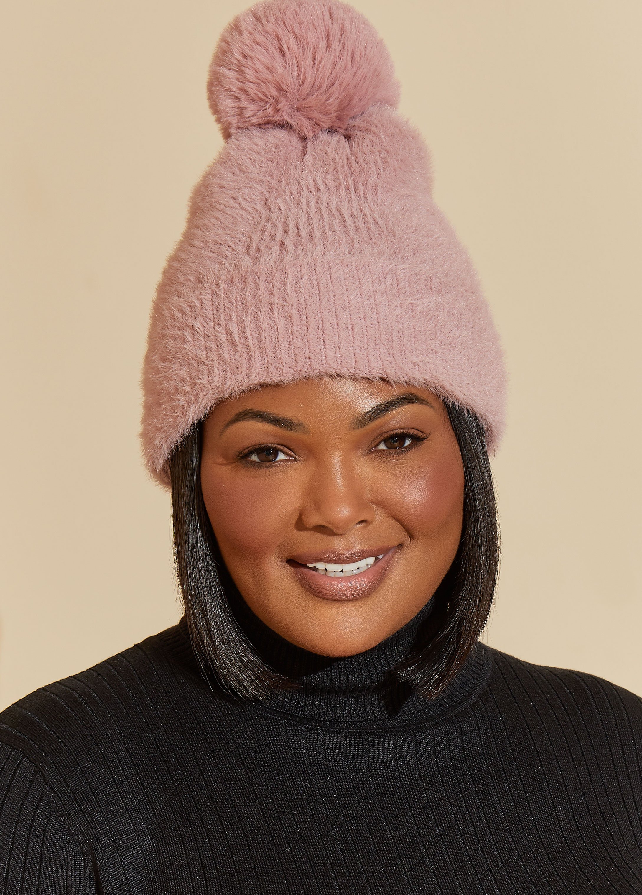 Statement Faux Wool Pom Pom Knit Hat Fall Winter Outerwear