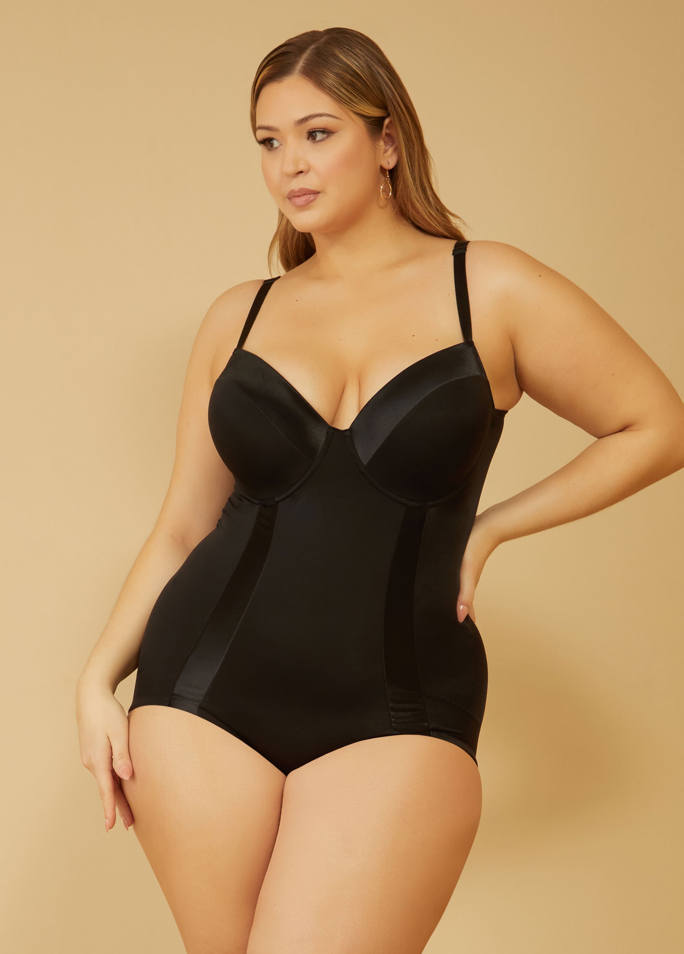 Plus Size Medium Control Shaping Bodysuit, BLACK, 1X - Ashley Stewart