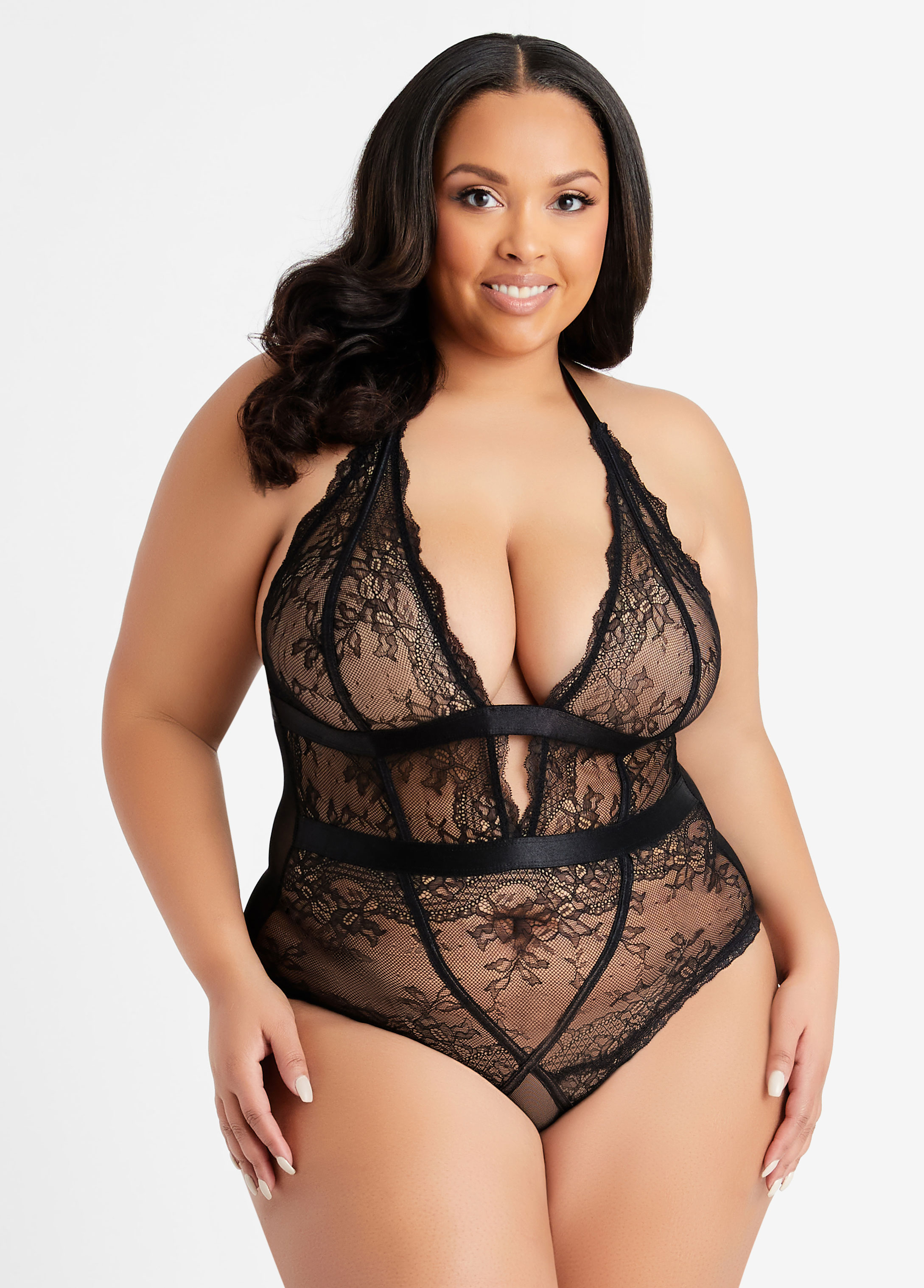  Lingerie for Women Plus Size, Sexy Open Back Halter Plunging  Teddy One Piece Scalloped Trim Lace Bodysuit(Black,L,6004a): Clothing,  Shoes & Jewelry