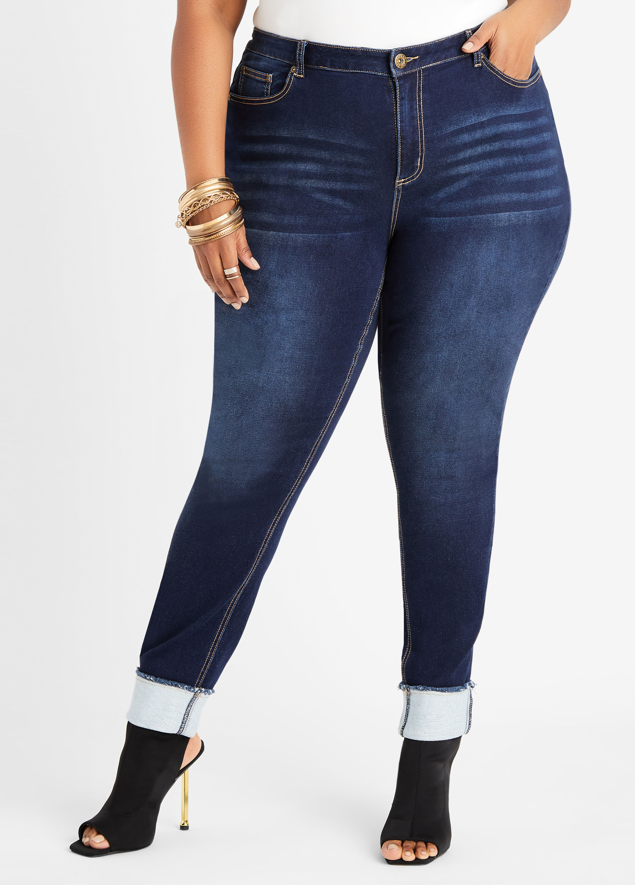Plus Size Stretch Cotton Skinny Jeans Plus Size High Waisted Jeans