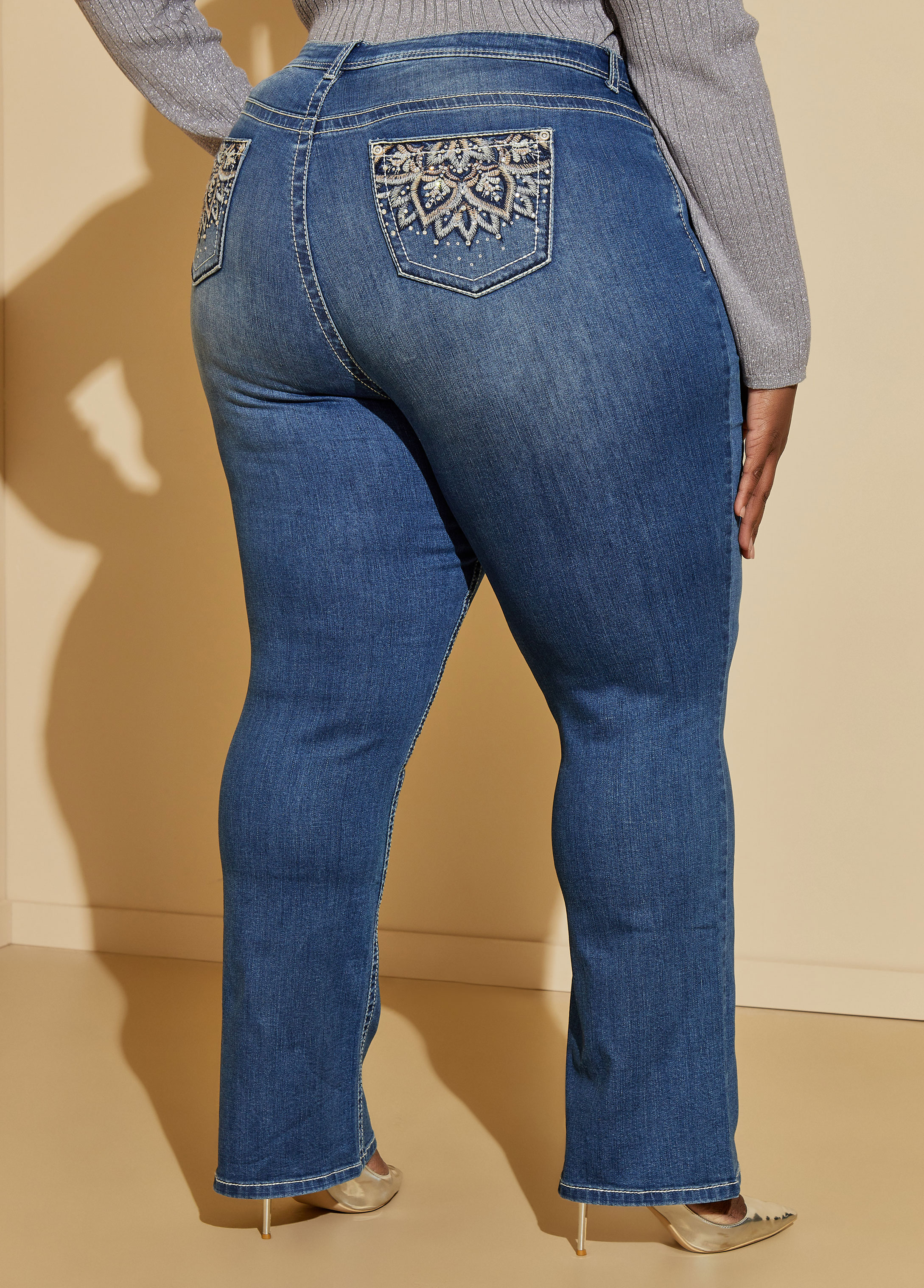 Plus Size Embellished Bootcut Jeans, BLUE, 16 - Ashley Stewart