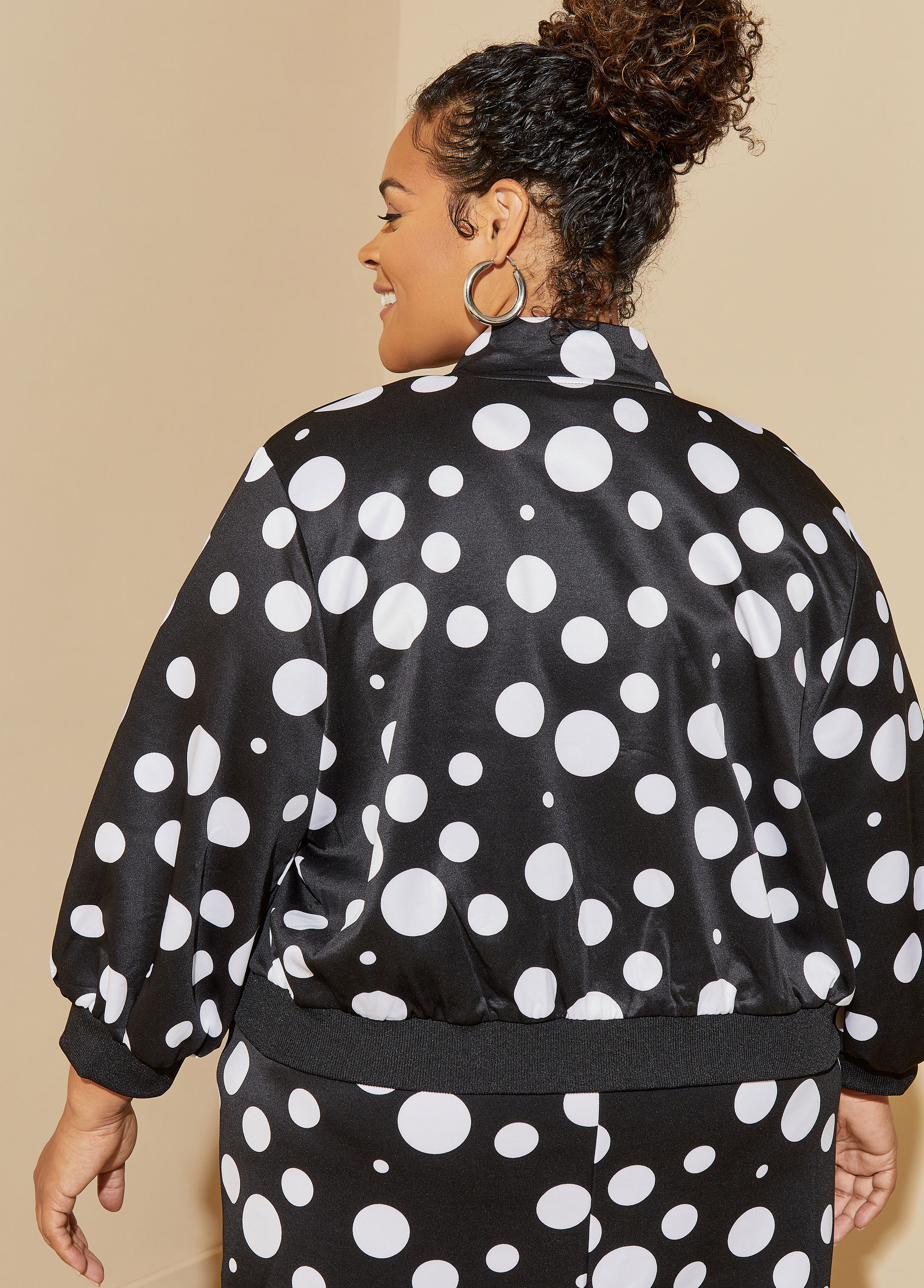 Plus Size polka dot track jacket knit jersey streetwear set fashion