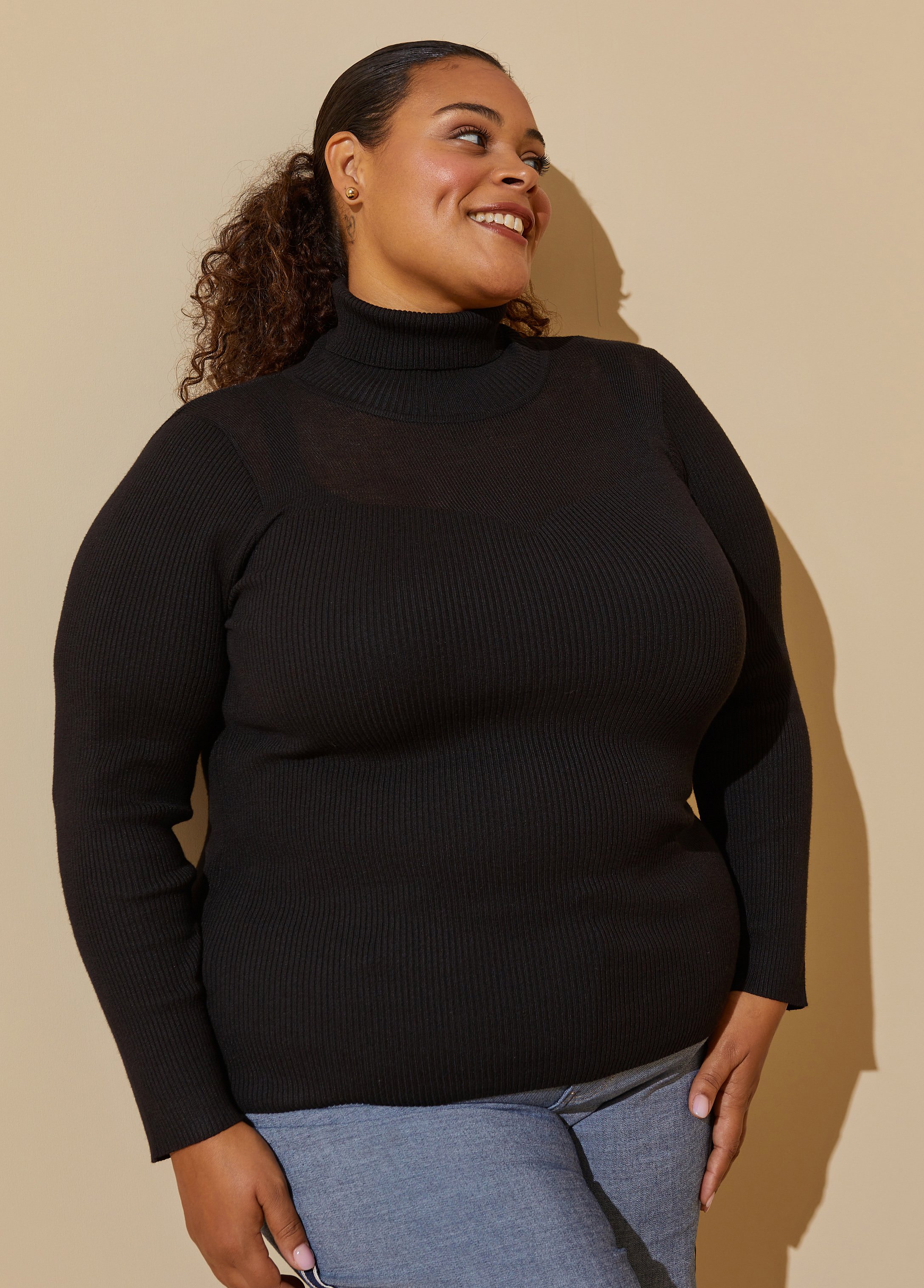 Plus Size Sweetheart Detailed Sweater, BLACK, 14/16 - Ashley Stewart