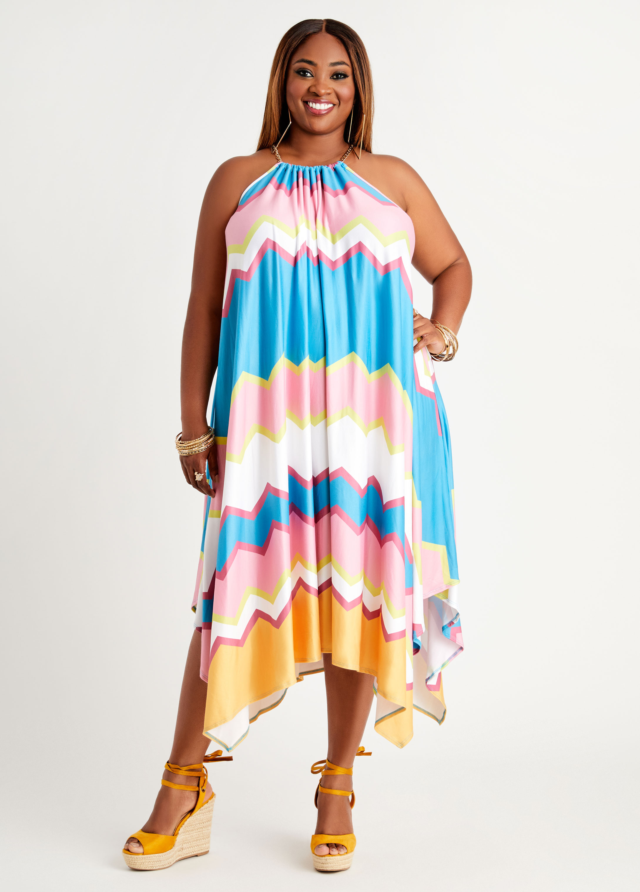 Plus Size Chevron Print Handkerchief Dress, MULTI, 22/24 - Ashley Stewart