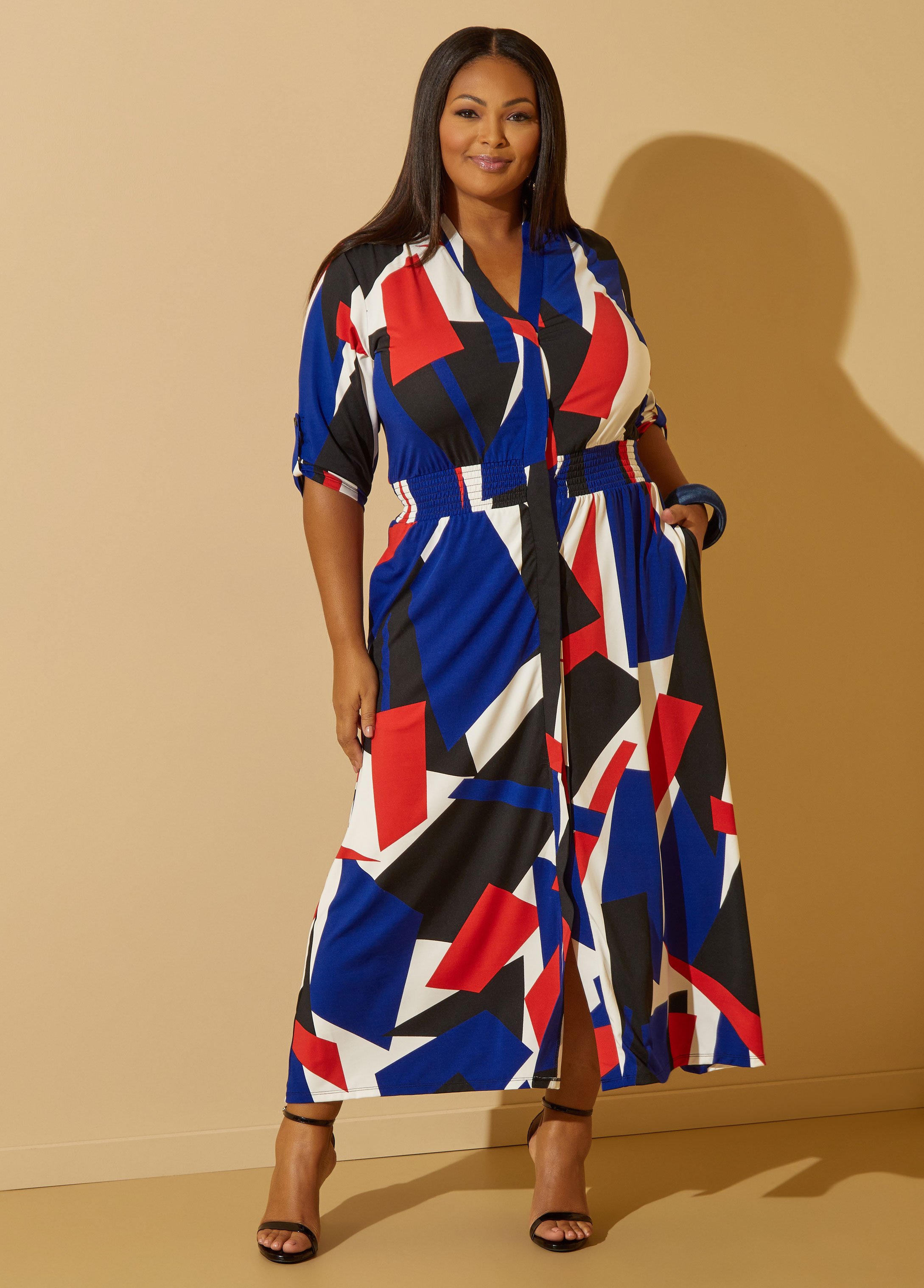 Plus Size Geo Print Maxi Dress, MULTI, 34/36 - Ashley Stewart