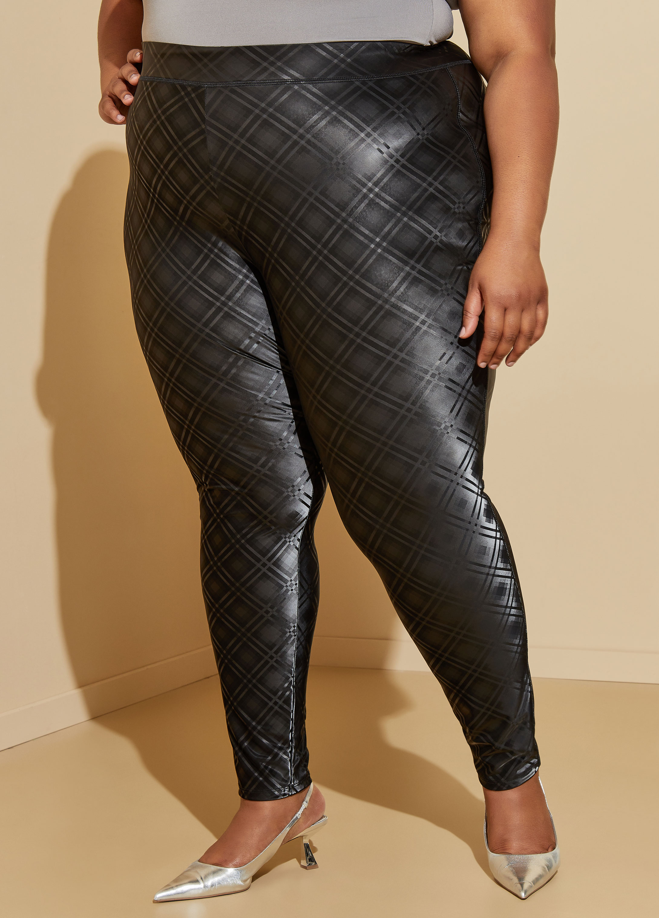 Plus Size Printed Faux Leather Leggings High Waist Vegan Leather