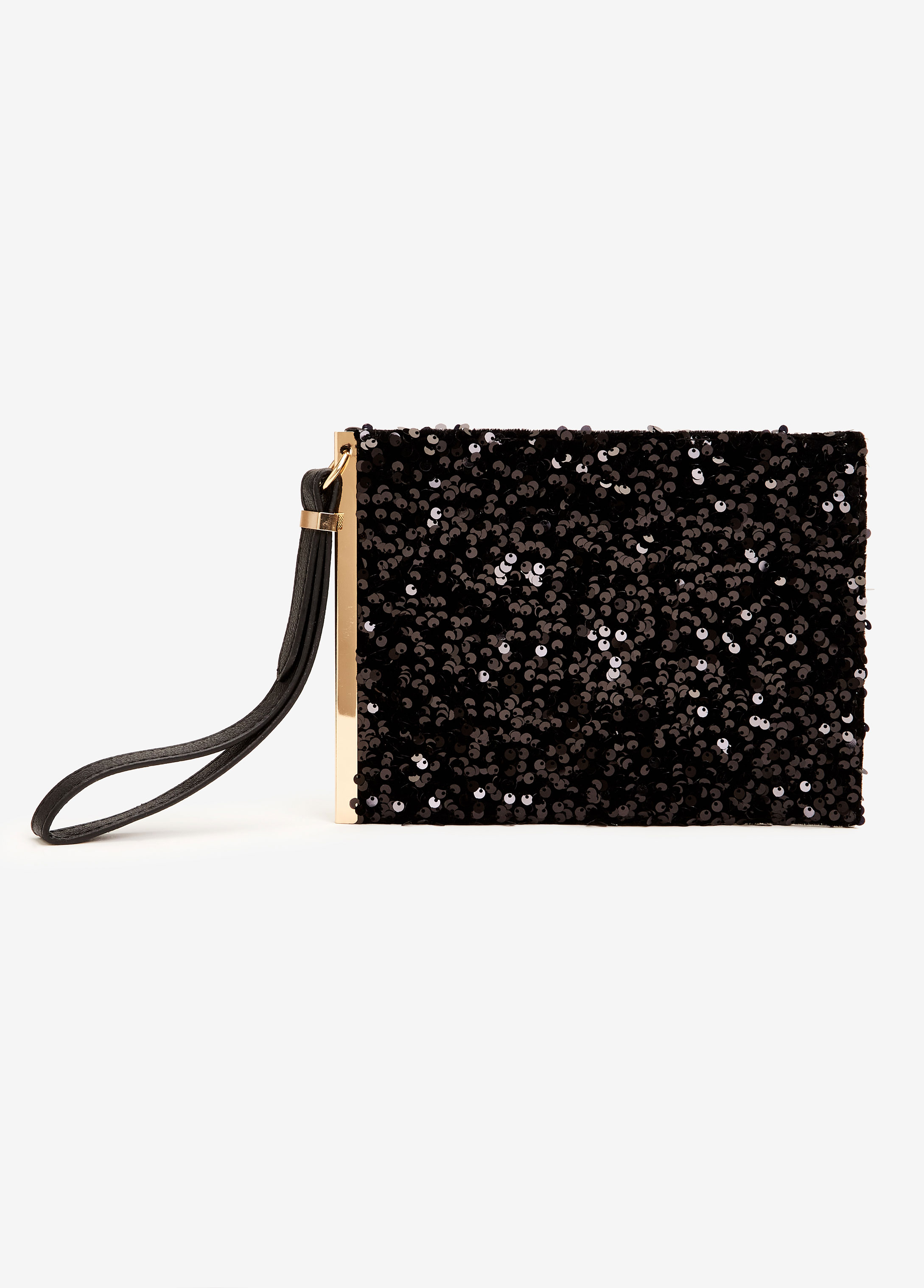 Cute Faux Leather Sequined Front Stylish Wristlet Chic Cocktail Clutch