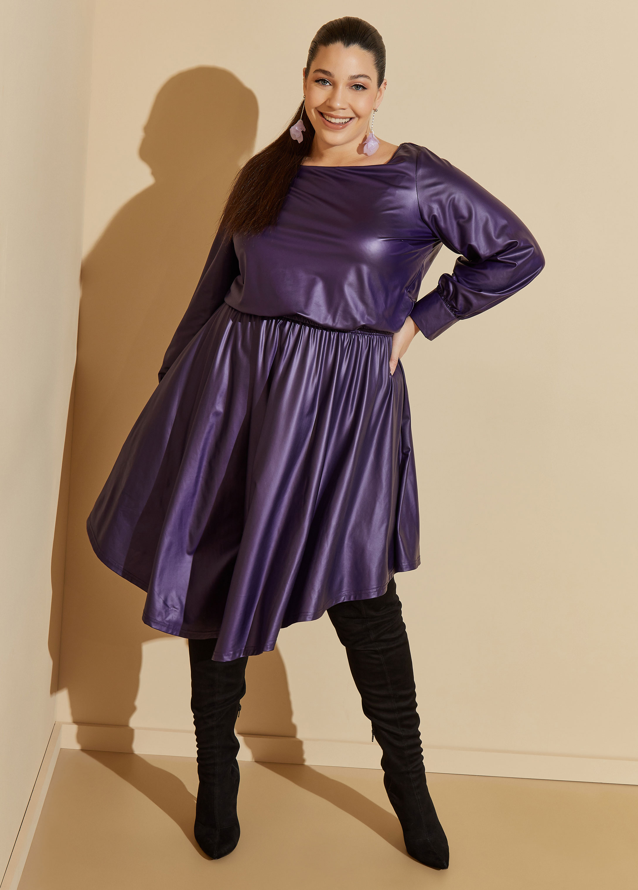 Plus Size Asymmetric Coated A Line Dress, BLUE, 18/20 - Ashley Stewart