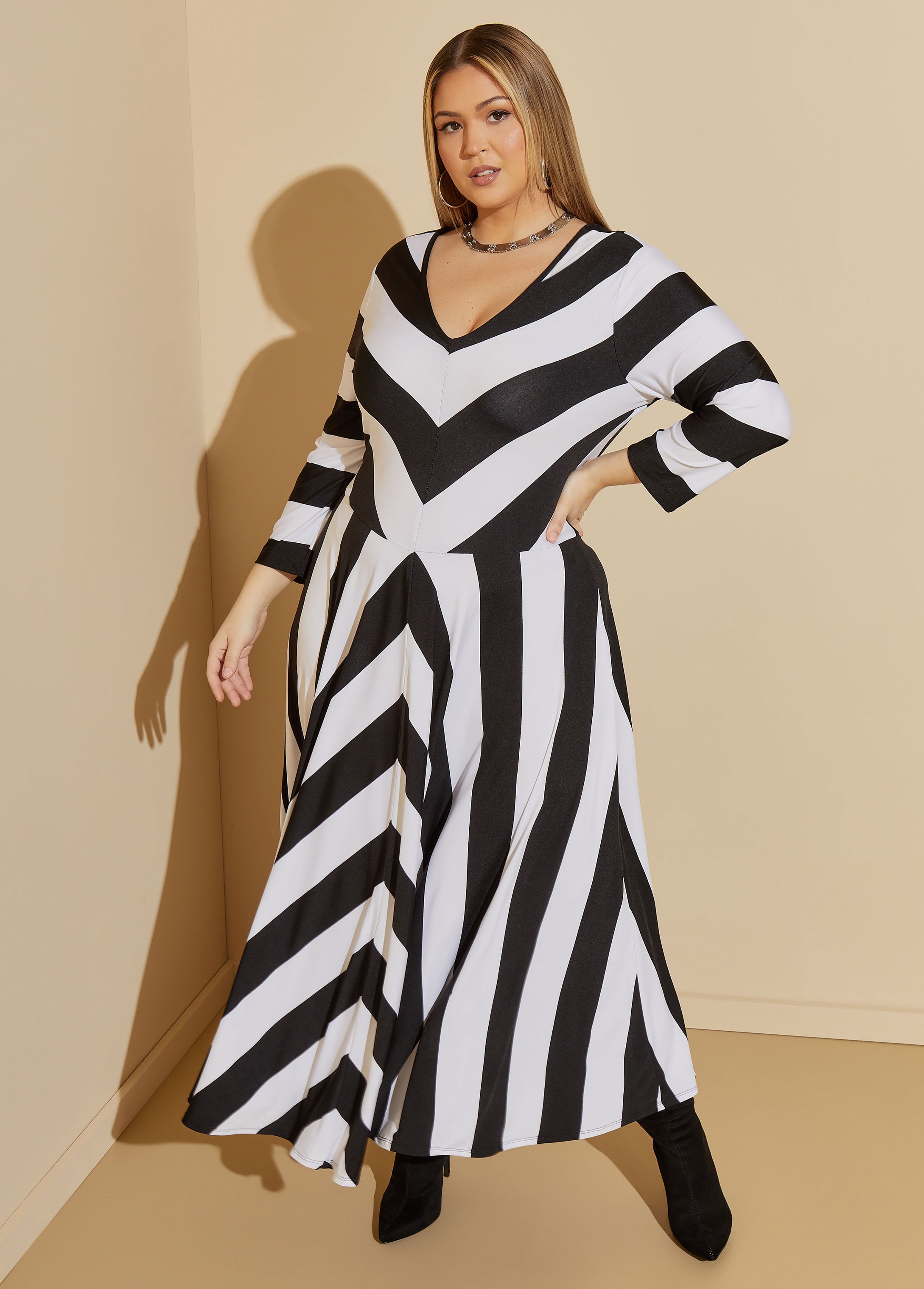 Plus Size Striped Maxi Dress, BLACK, 12 - Ashley Stewart
