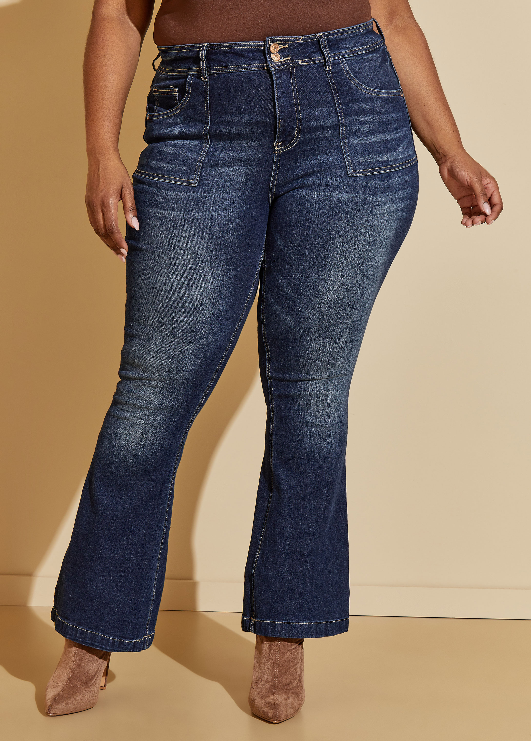 Plus Size High Rise Flared Jeans, BLUE, 14 - Ashley Stewart