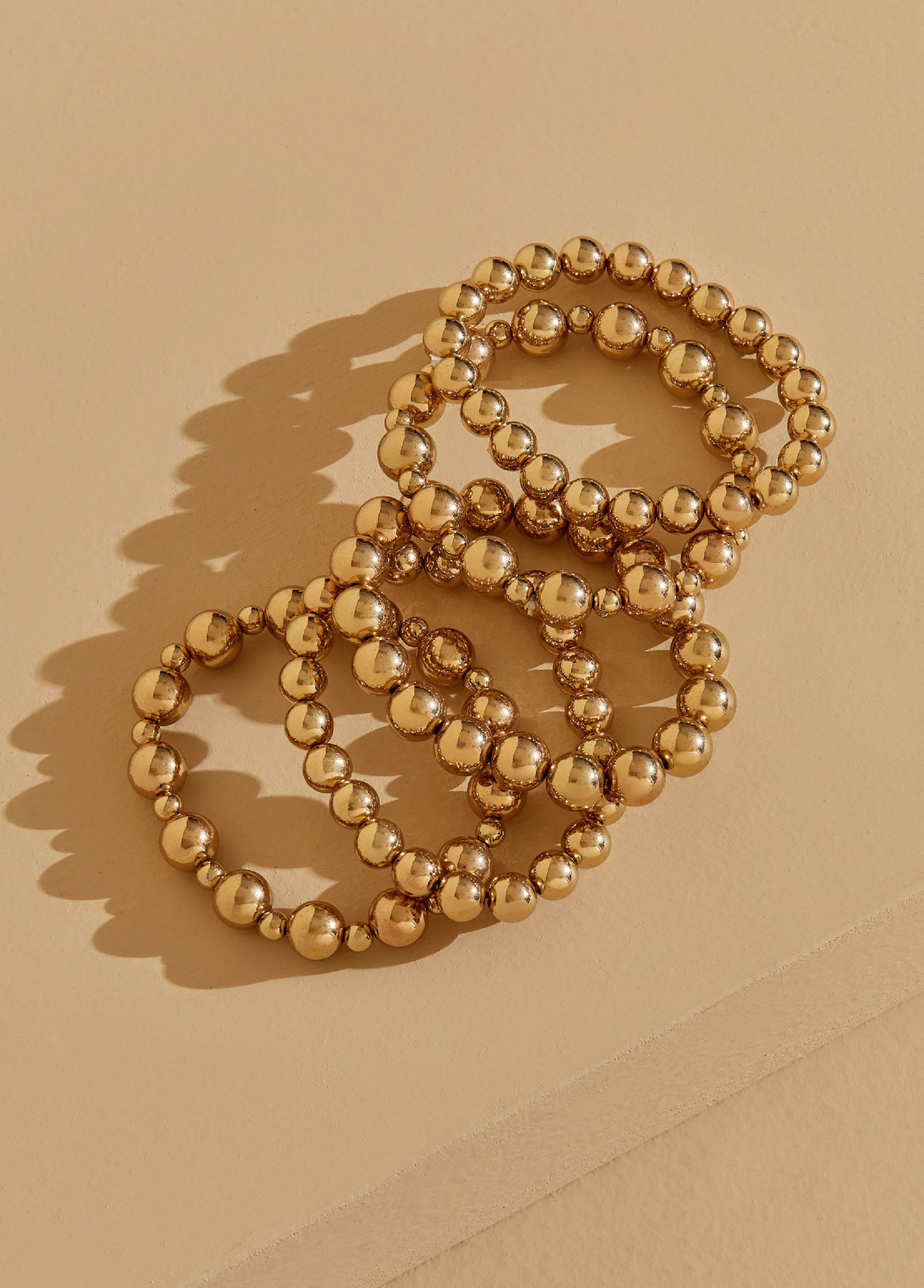 Plus Size Gold Tone Beaded Bracelet Set, YELLOW, N/S - Ashley Stewart