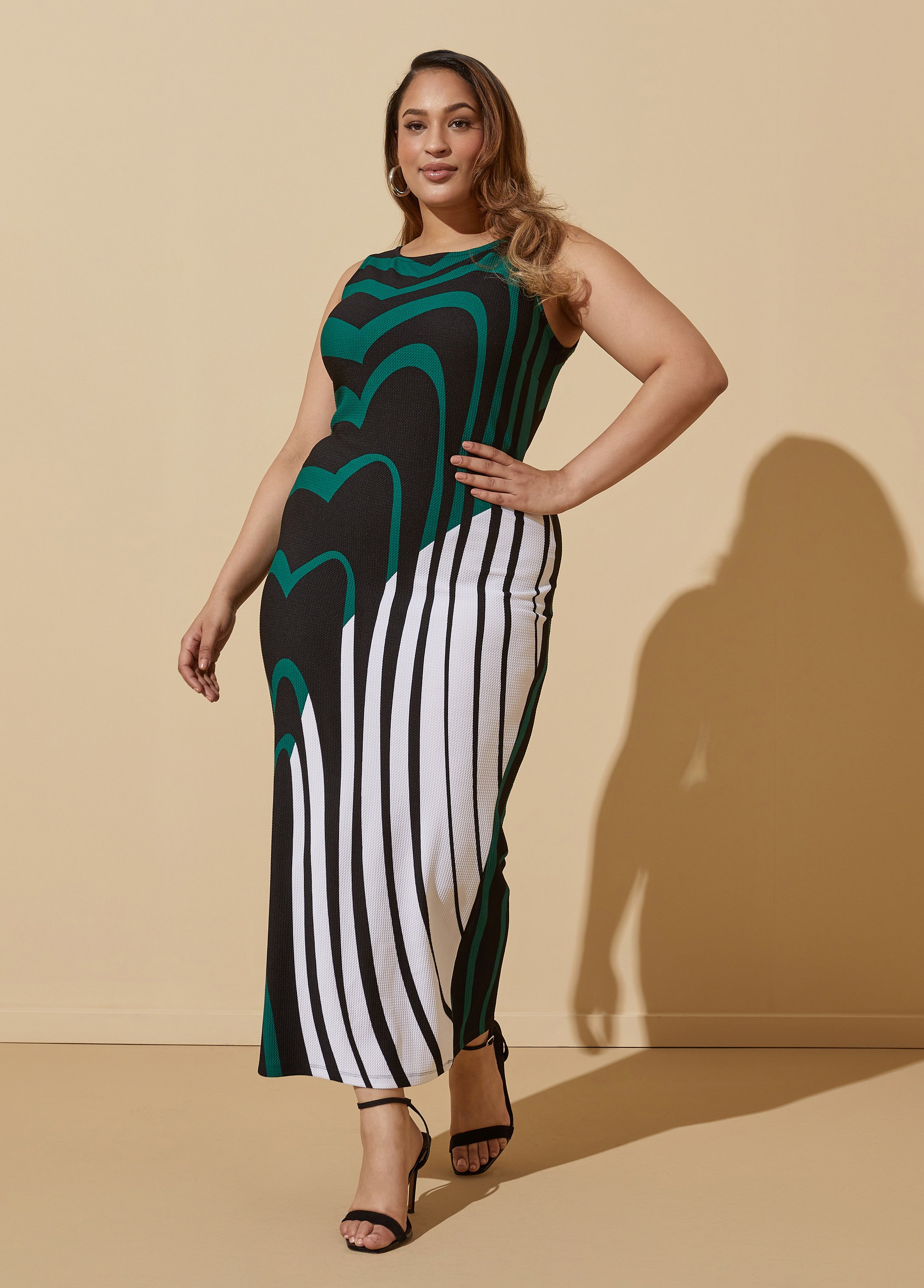 Plus Size Printed Textured Maxi Dress, BLACK, 12 - Ashley Stewart