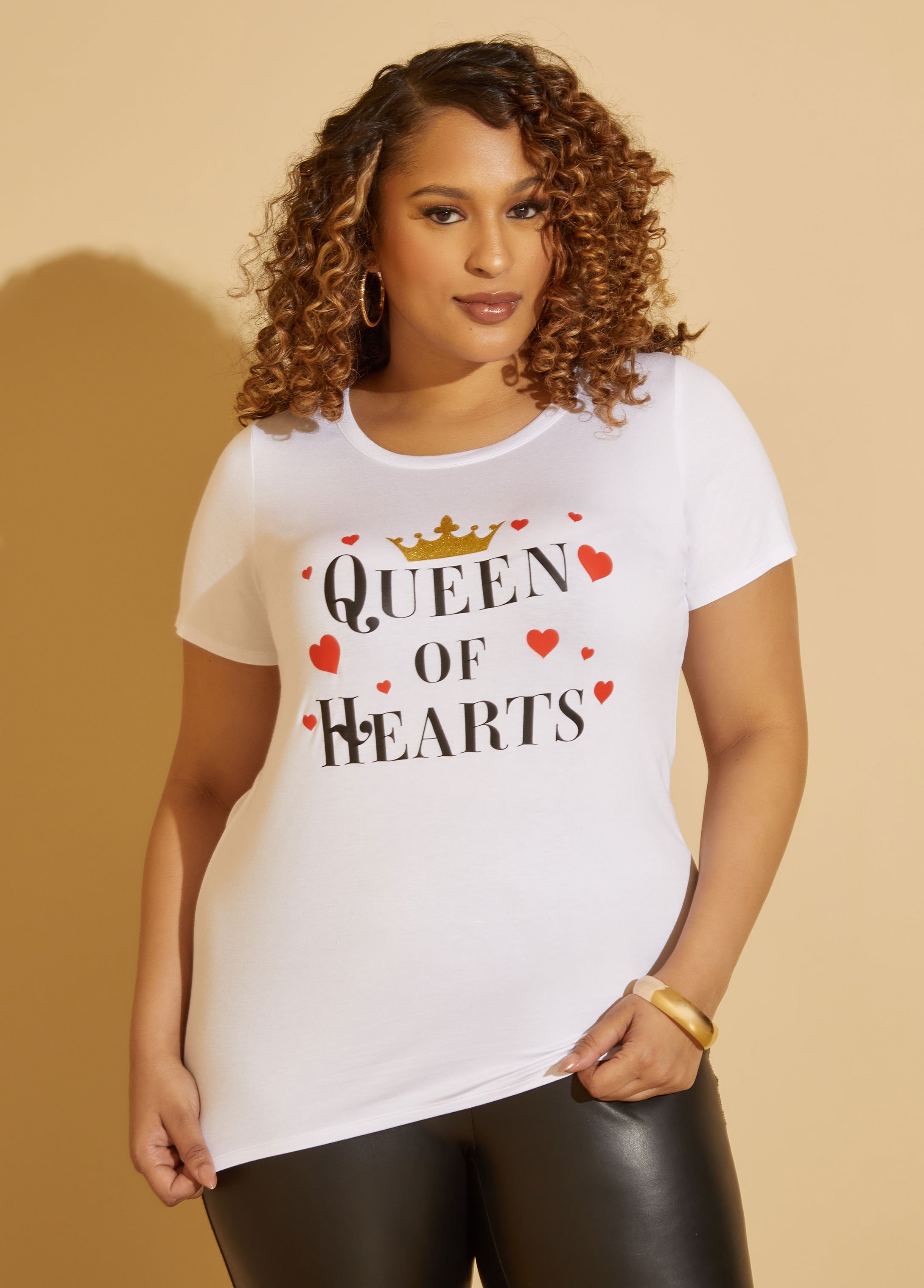 Plus Size Queen Of Hearts Graphic Tee, WHITE, 22/24 - Ashley Stewart