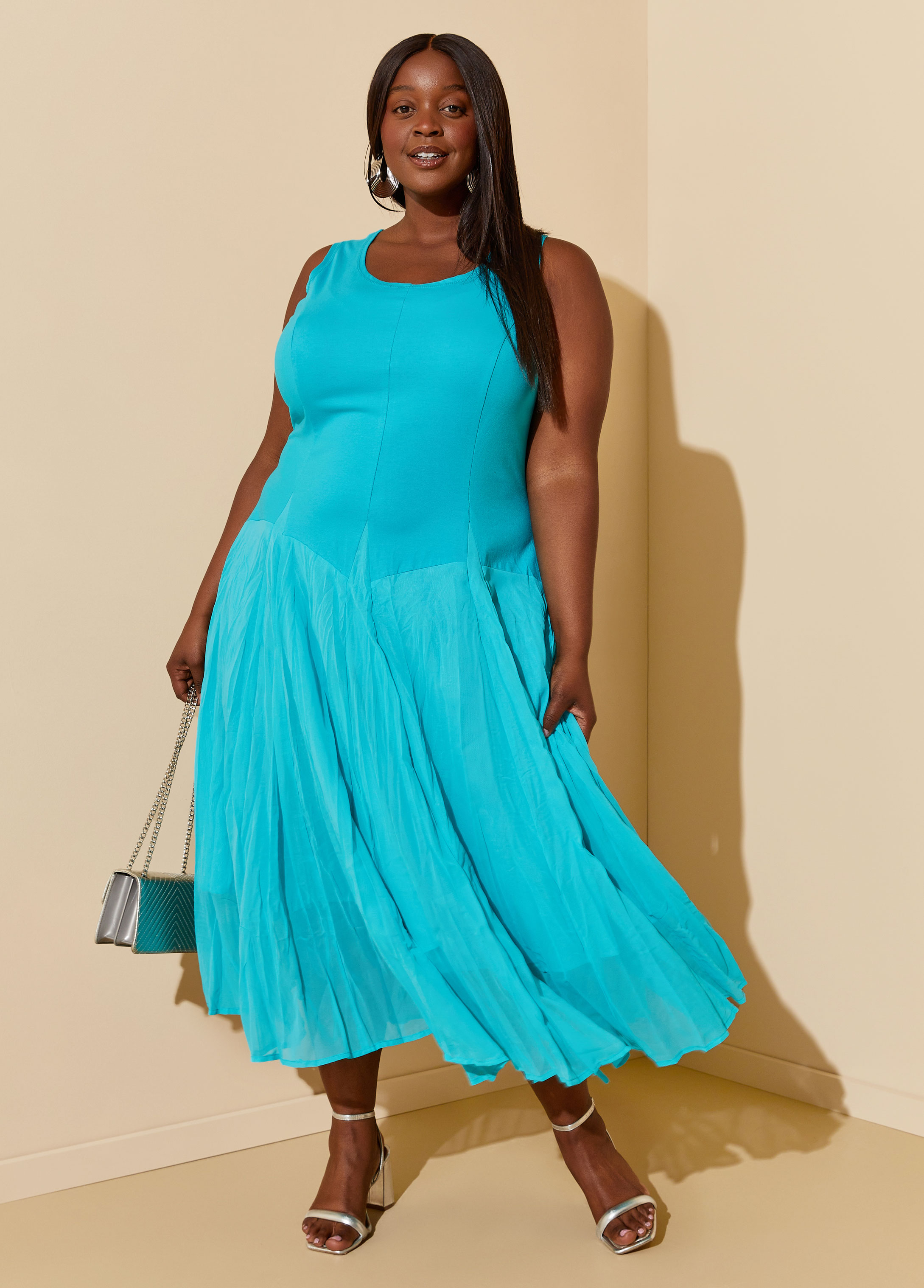 Plus Size Paneled Convertible Dress, BLUE, 34/36 - Ashley Stewart