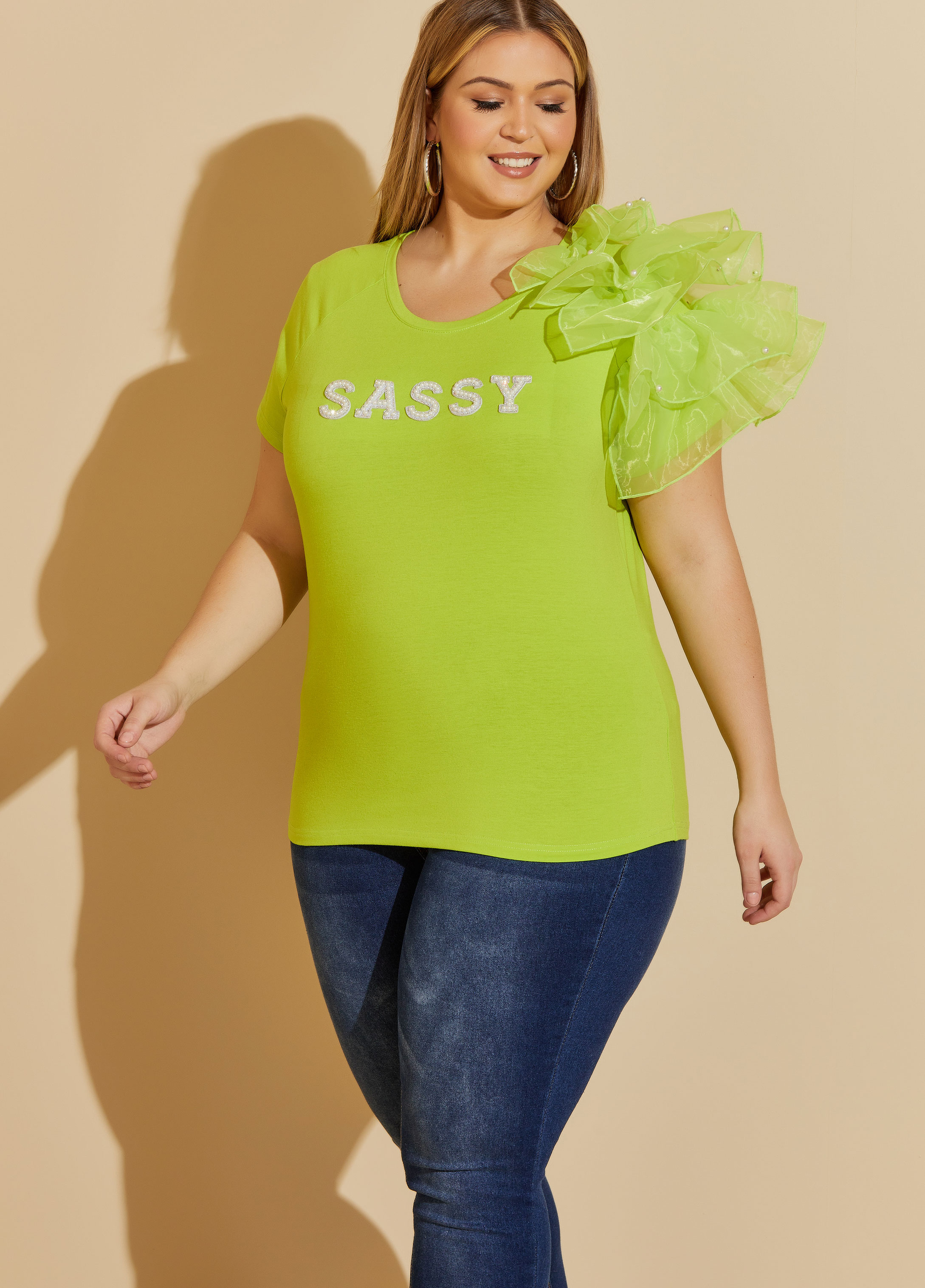 Plus Size Sassy Embellished Tee, , 14/16 - Ashley Stewart