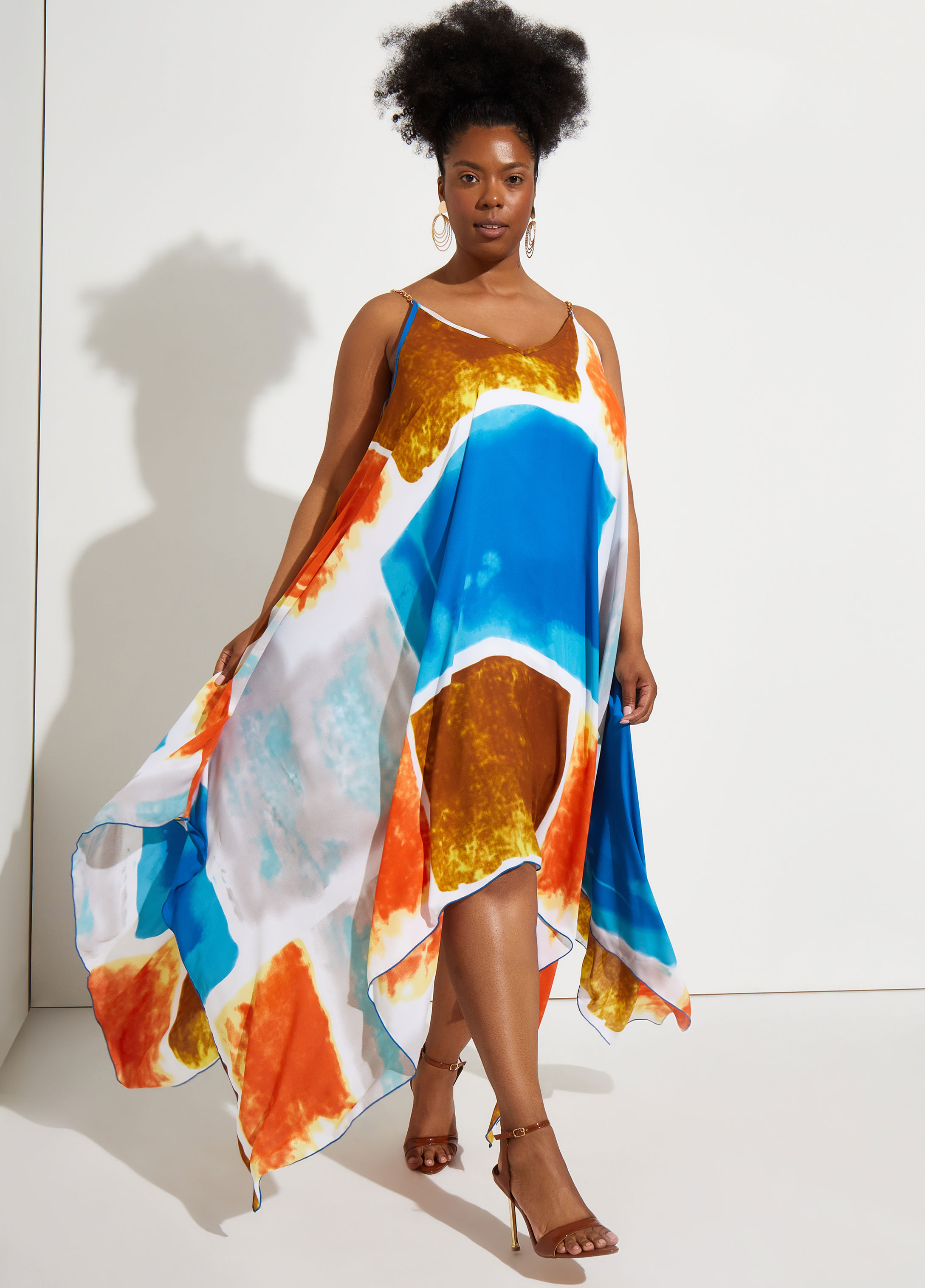 Plus Size Chain Trimmed Watercolor Dress, MULTI, 30/32 - Ashley Stewart