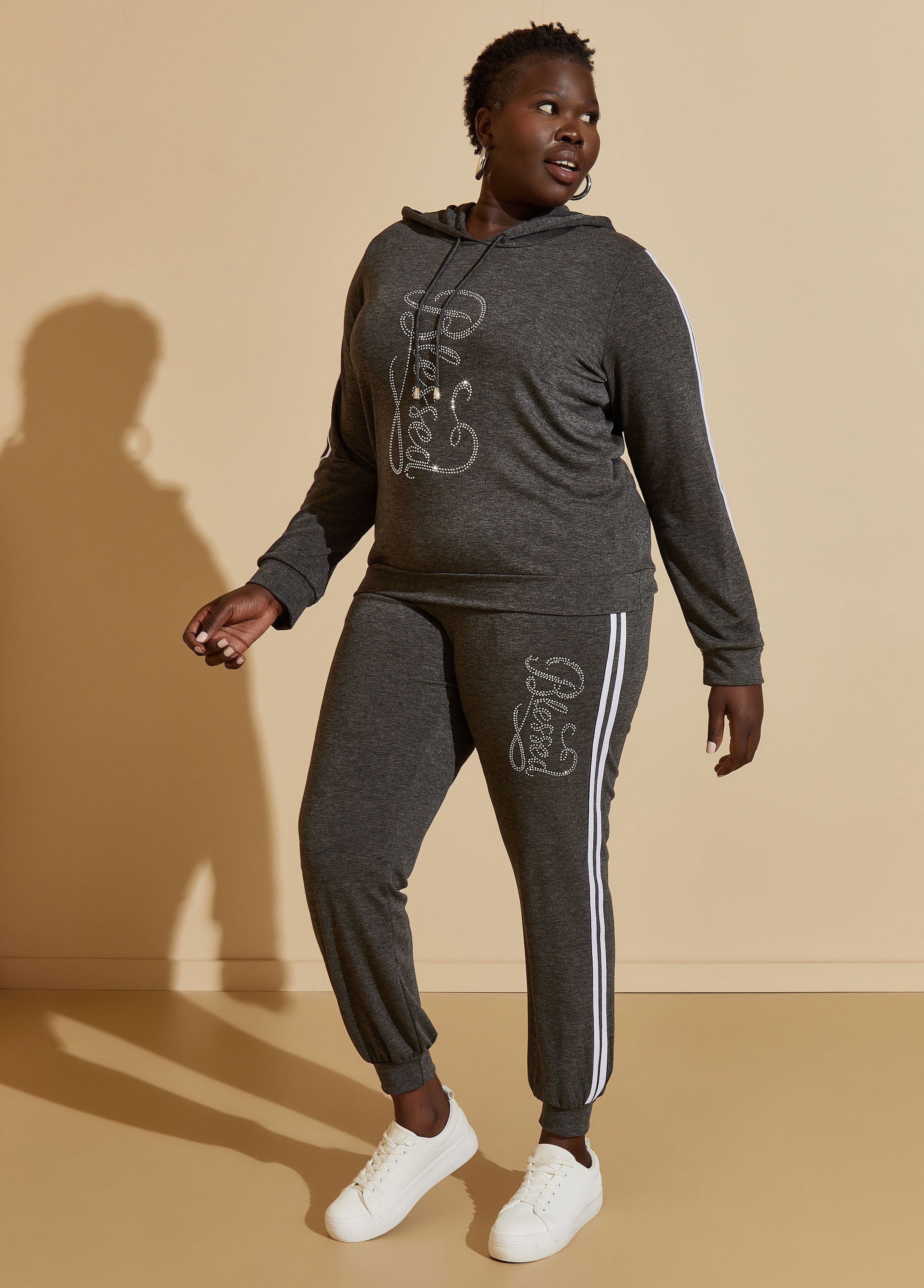 Plus Size Blessed Striped Joggers, BLACK, 34/36 - Ashley Stewart