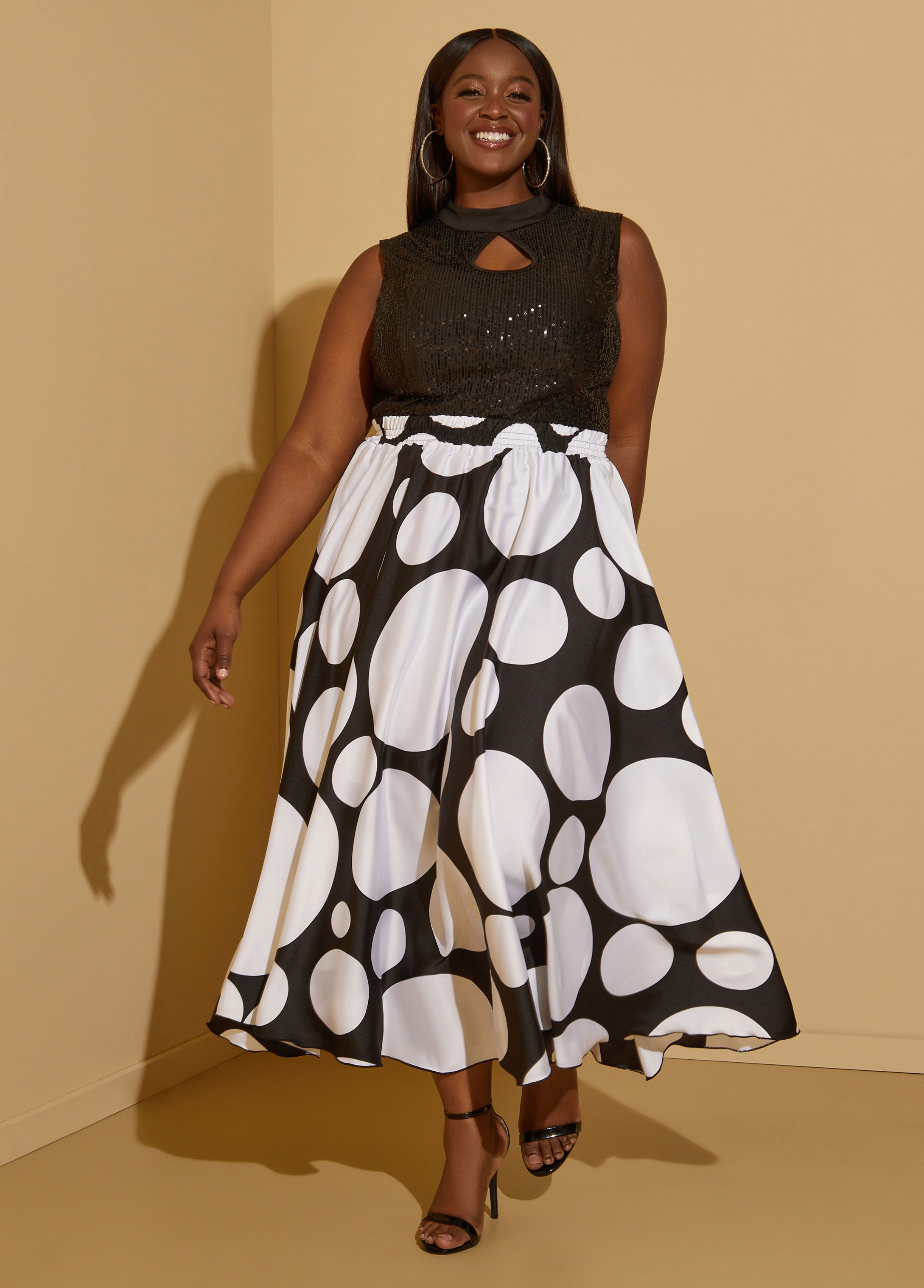 Plus Size Polka Dot Maxi Skirt, BLACK, 18/20 - Ashley Stewart
