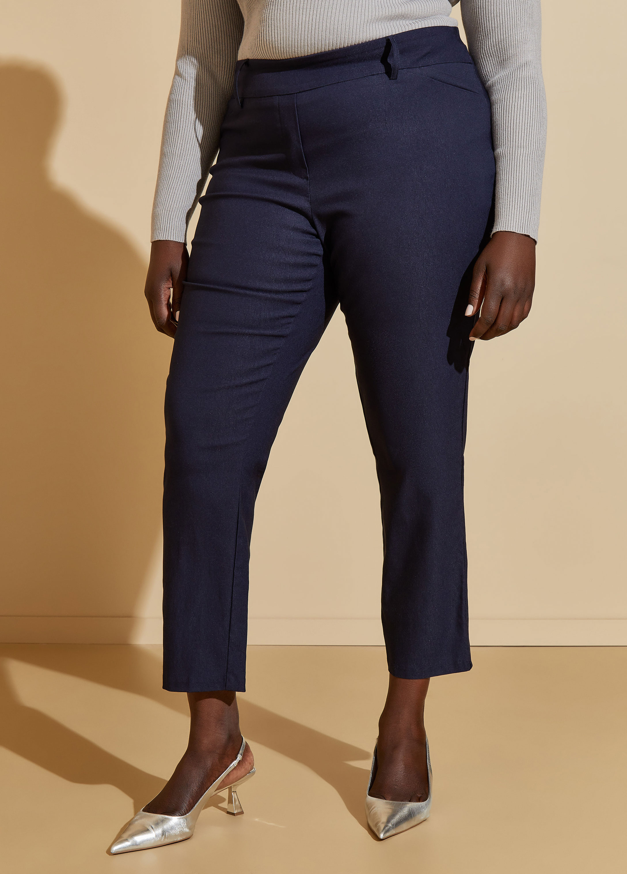 Plus Size Mid Rise Pull On Ankle Pants, BLUE, 10/12 - Ashley Stewart
