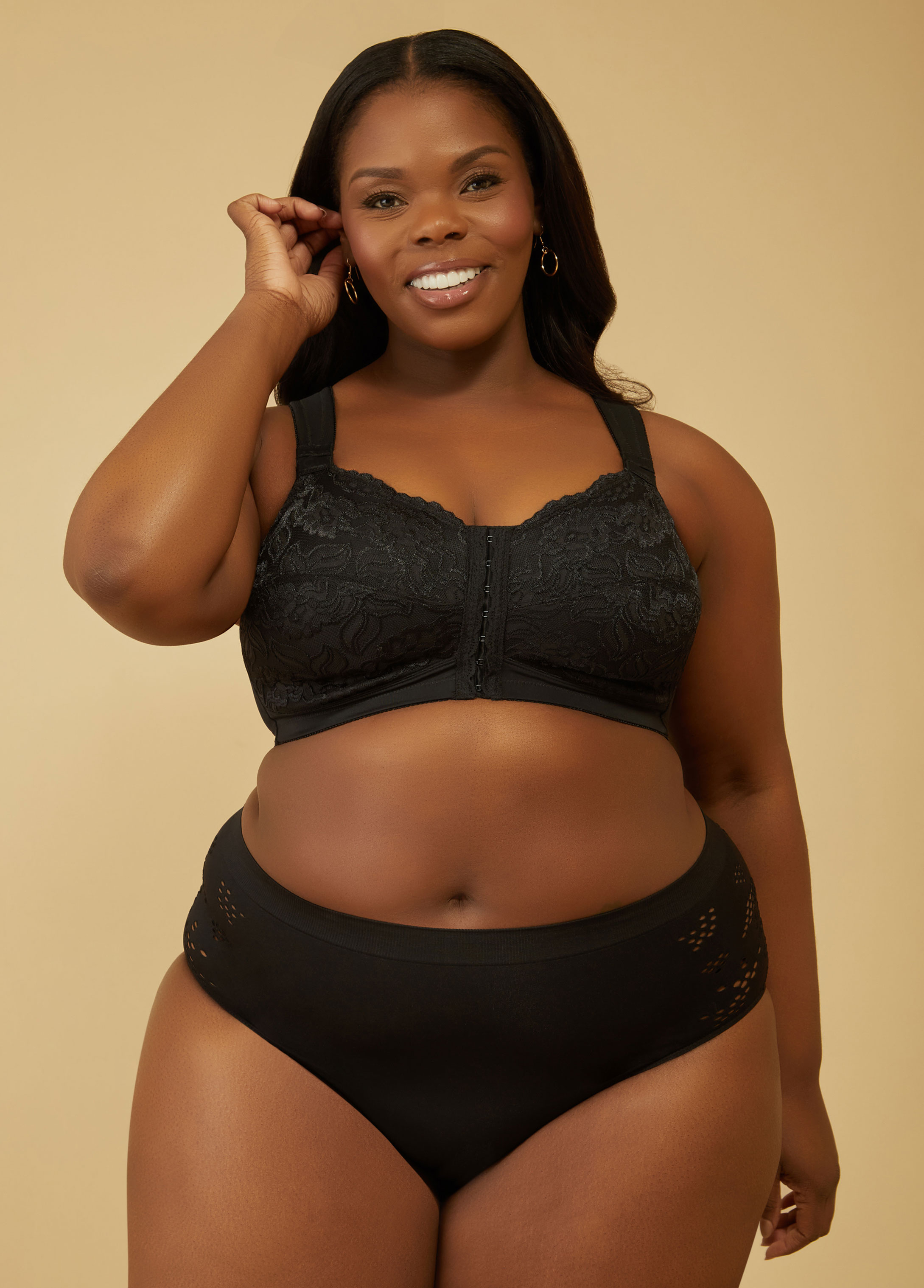 Plus Size Lace No Wire Posture Bra, BLACK, 42DDD - Ashley Stewart