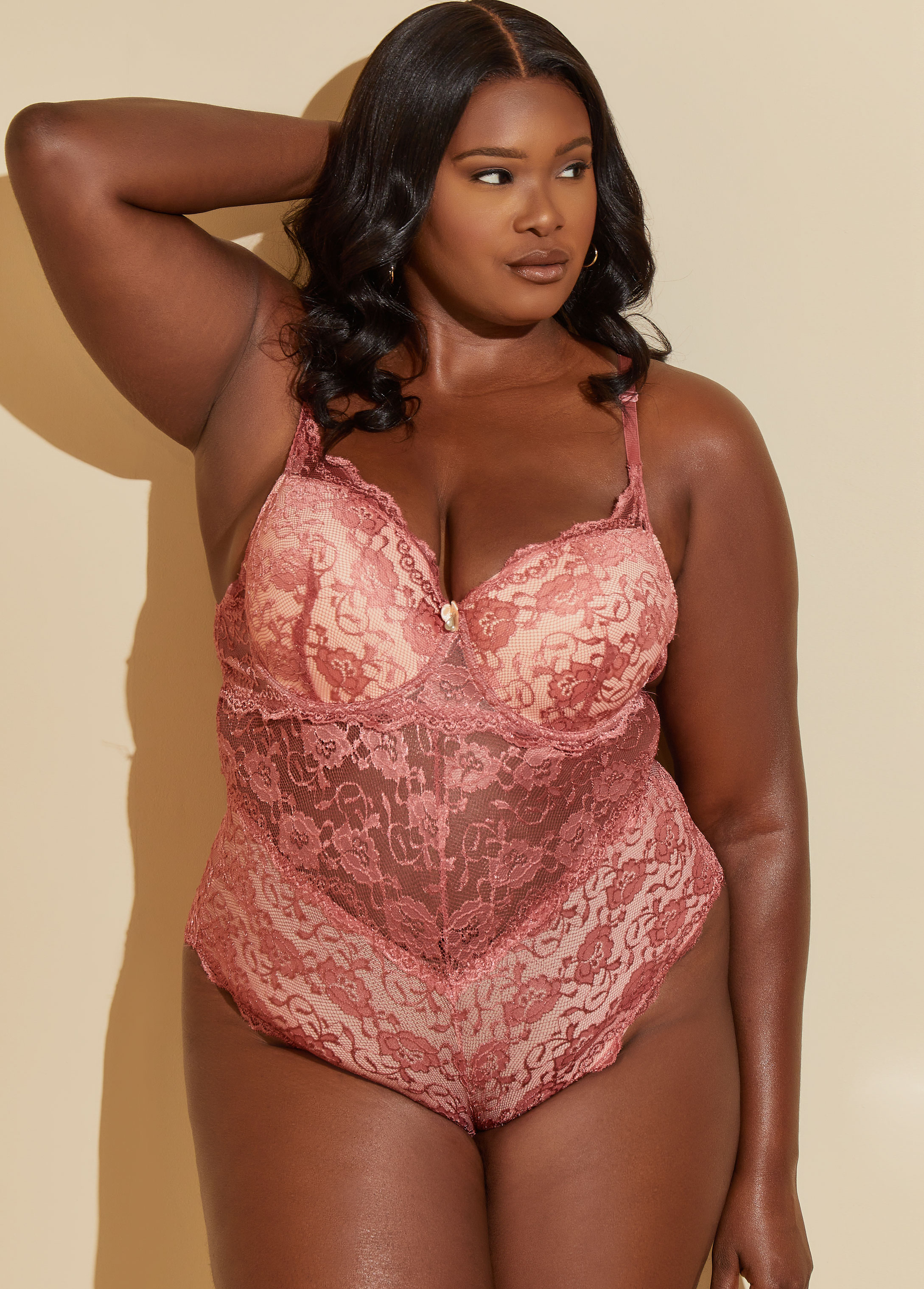 Plus Size Sexy Intimates Lace Sweetheart Underwire Lingerie Bodysuit