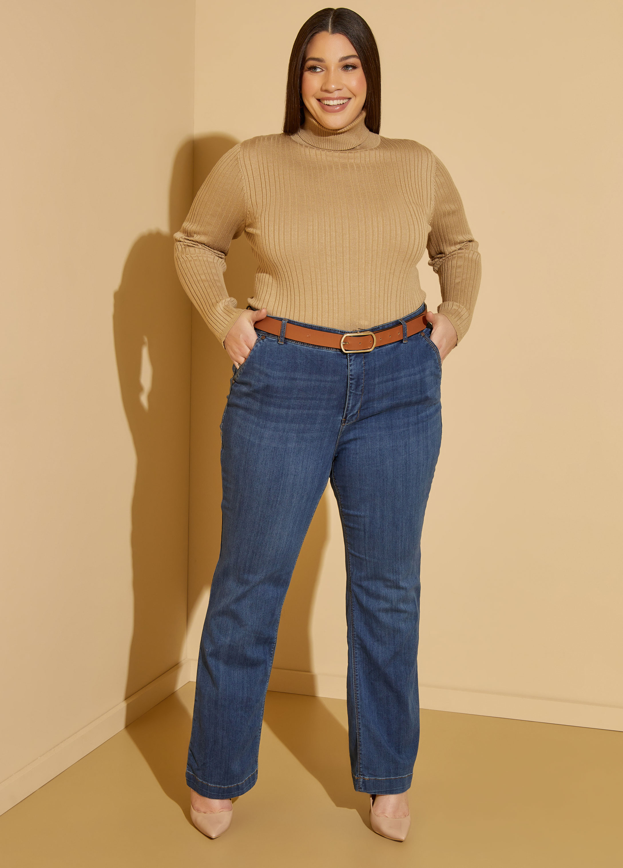 Plus Size Mid Rise Bootcut Jeans, BLUE, 20 - Ashley Stewart