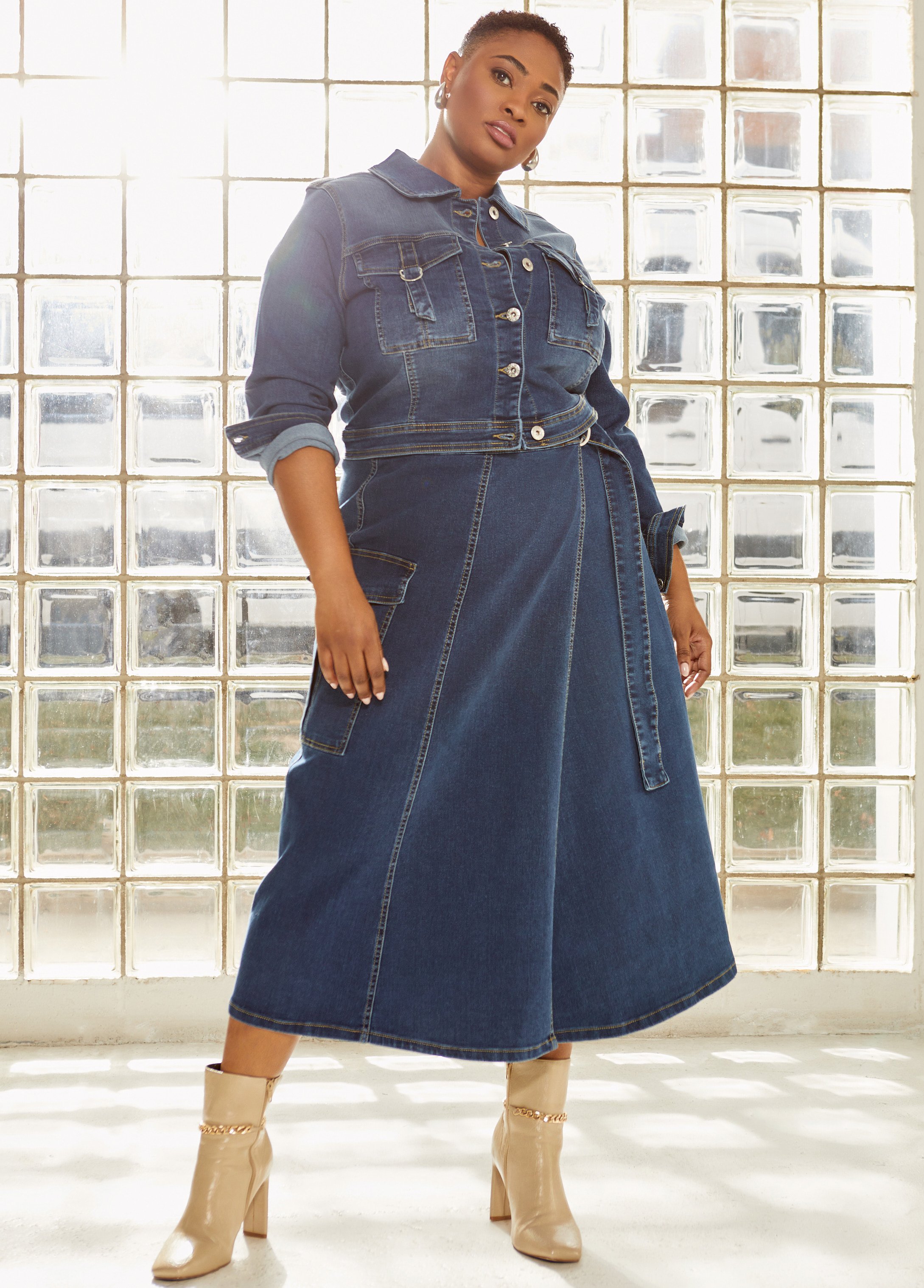 Plus Size Cargo Pocket Denim Wrap Skirt, BLUE, 26 - Ashley Stewart
